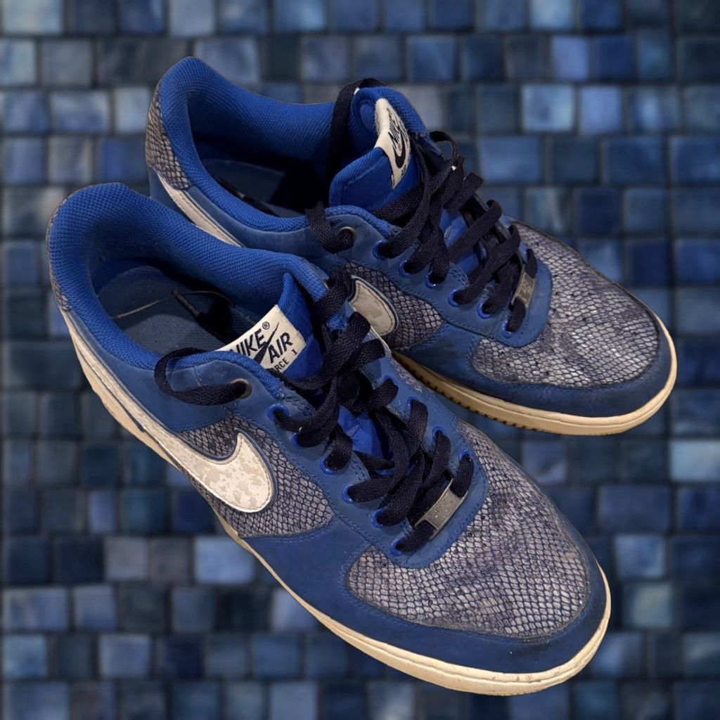 Nike Nike Air Force 1 488298-410 Snake Skin Blue White Mens 11 Low Top DISTRESSED Sneaker Size US M / EU 48-50 / 2 - 1 Thumbnail