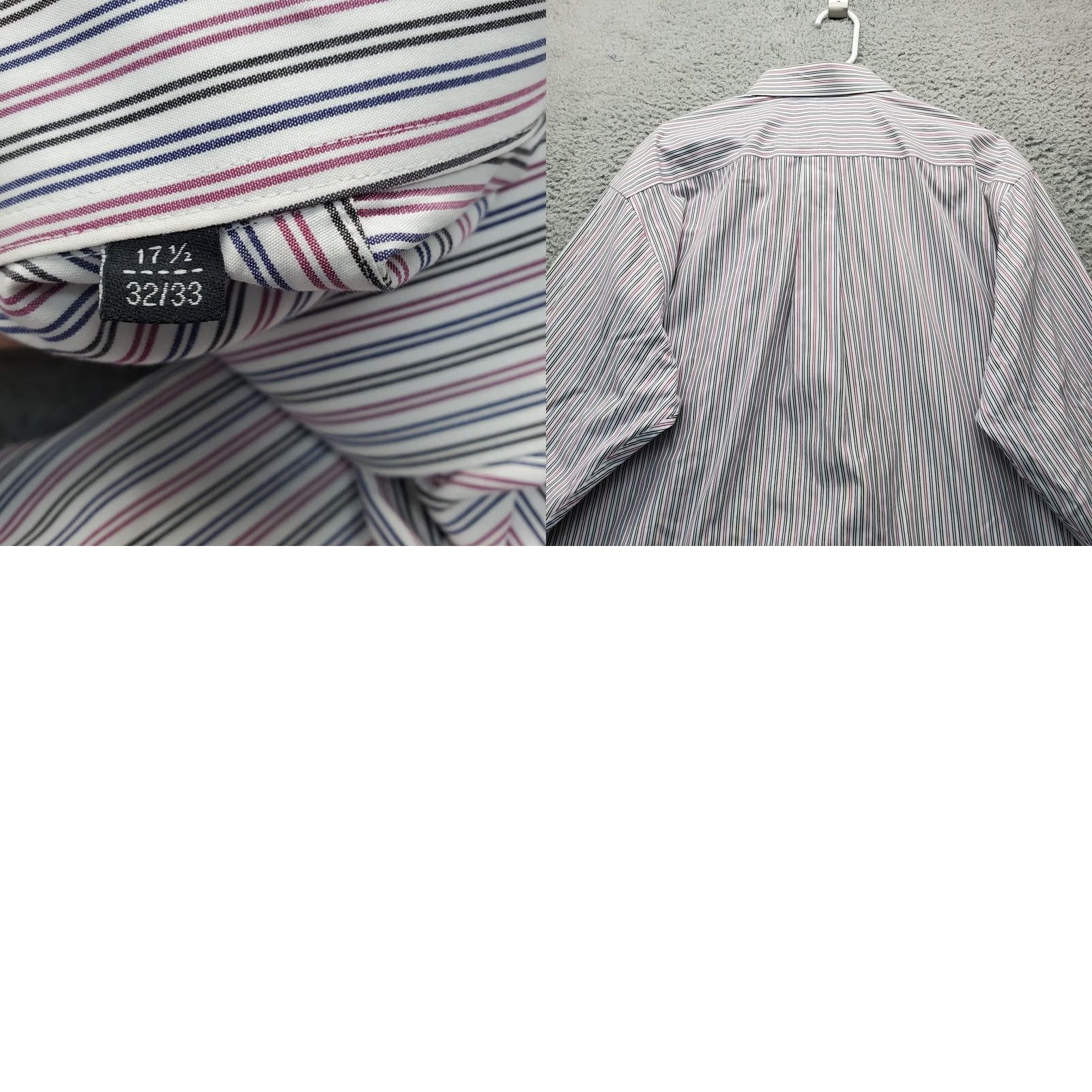 Vintage INC Dress Shirt Men 17.5 Multi Striped Non Iron Tailored Fit Chest Pocket Collar Shirt Size 48R - 8 Thumbnail