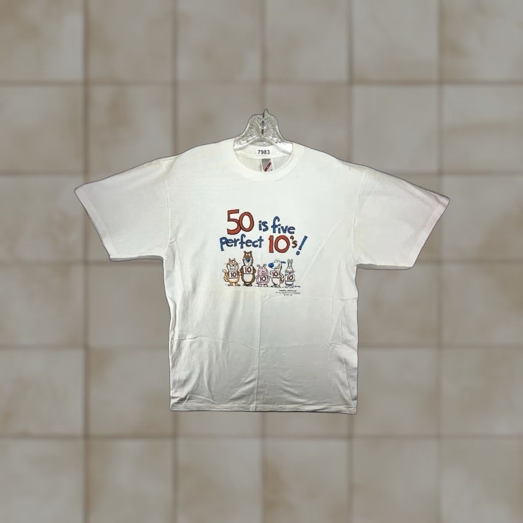 Jerzees VINTAGE JERZEES 50th Birthday T-Shirt Unisex Adults Large White Graphic Print 90s Funny Size US L / EU 52-54 / 3 - 1 Thumbnail