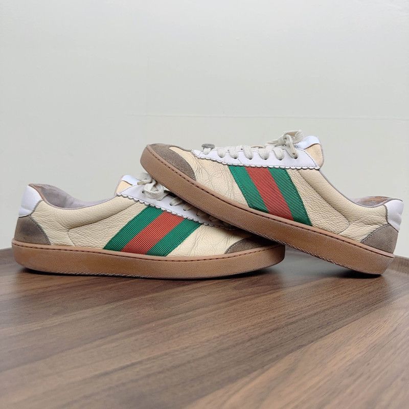 Gucci Gucci G74 Web Beige Green Low-Top Sneakers -2508 Size US 9.5 / EU 42-43 - 6 Thumbnail