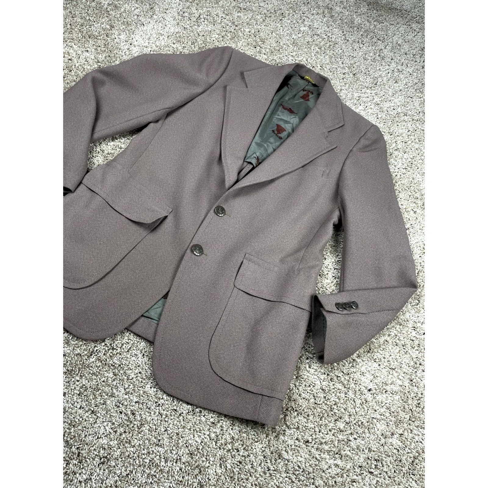 Sears VINTAGE Sears Mens Blazer Jacket 39 R Gray 2 Button Pockets Notch Lapel Single-Breasted Three-Button Vintage 70s Mens Coat Size 40R - 2 Thumbnail