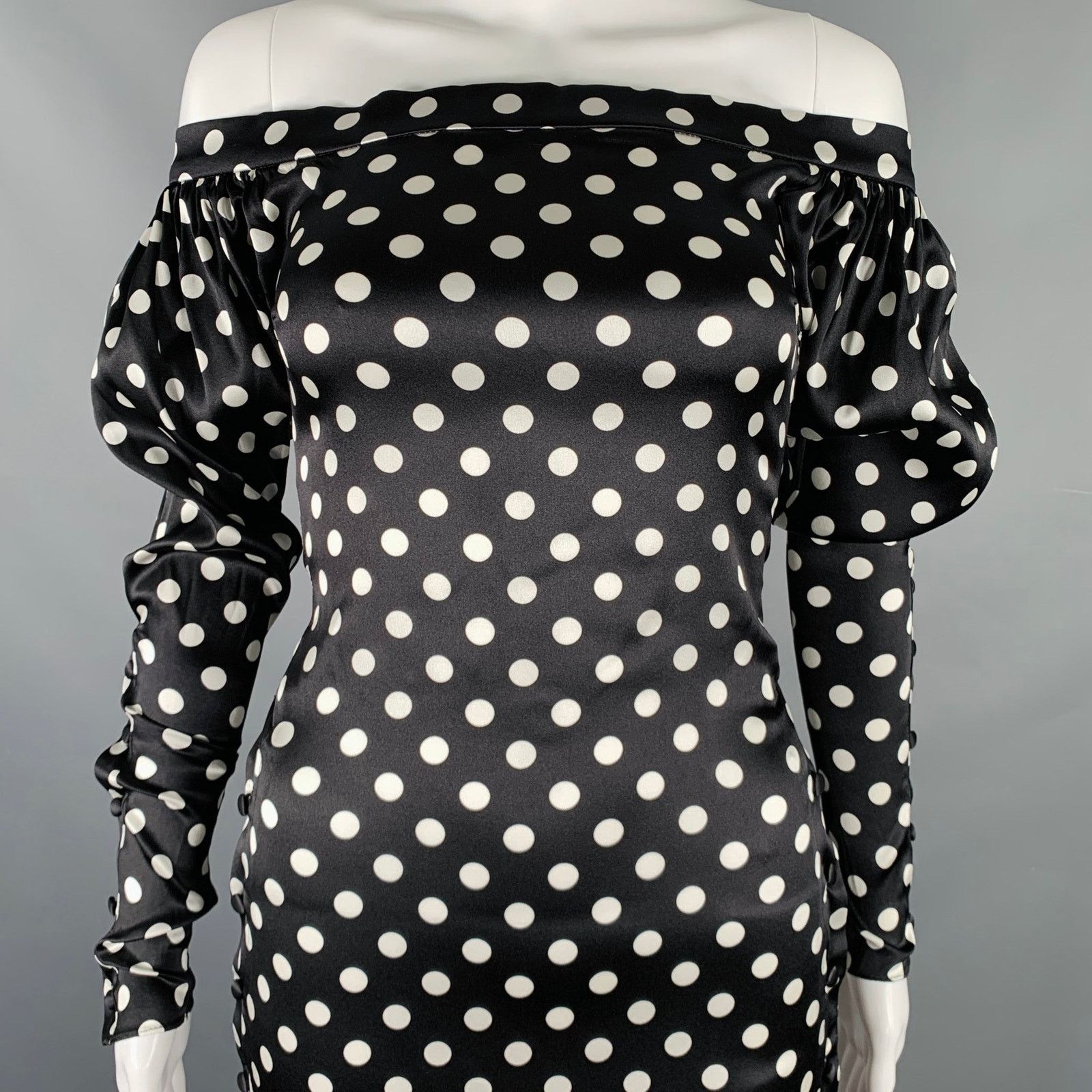 CAROLINE CONSTAS Size XS Black White Silk Blend Polka Dot Long Sleeve Dress Size XS / US 0-2 / IT 36-38 - 2 Thumbnail