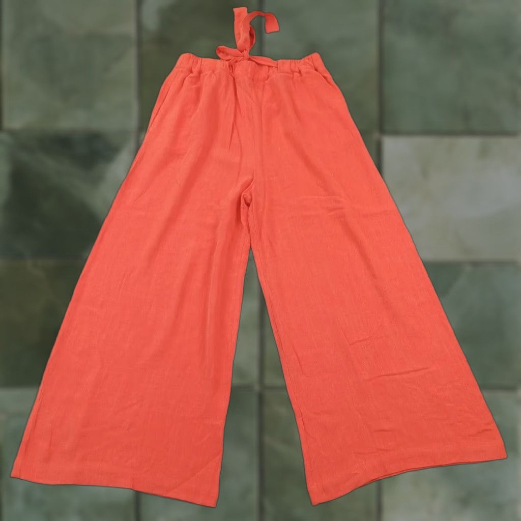 Vintage Molly Bracken Womens Pants Large Orange Red Wide Leg Belted Size 36" / US 14 / IT 50 - 1 Thumbnail