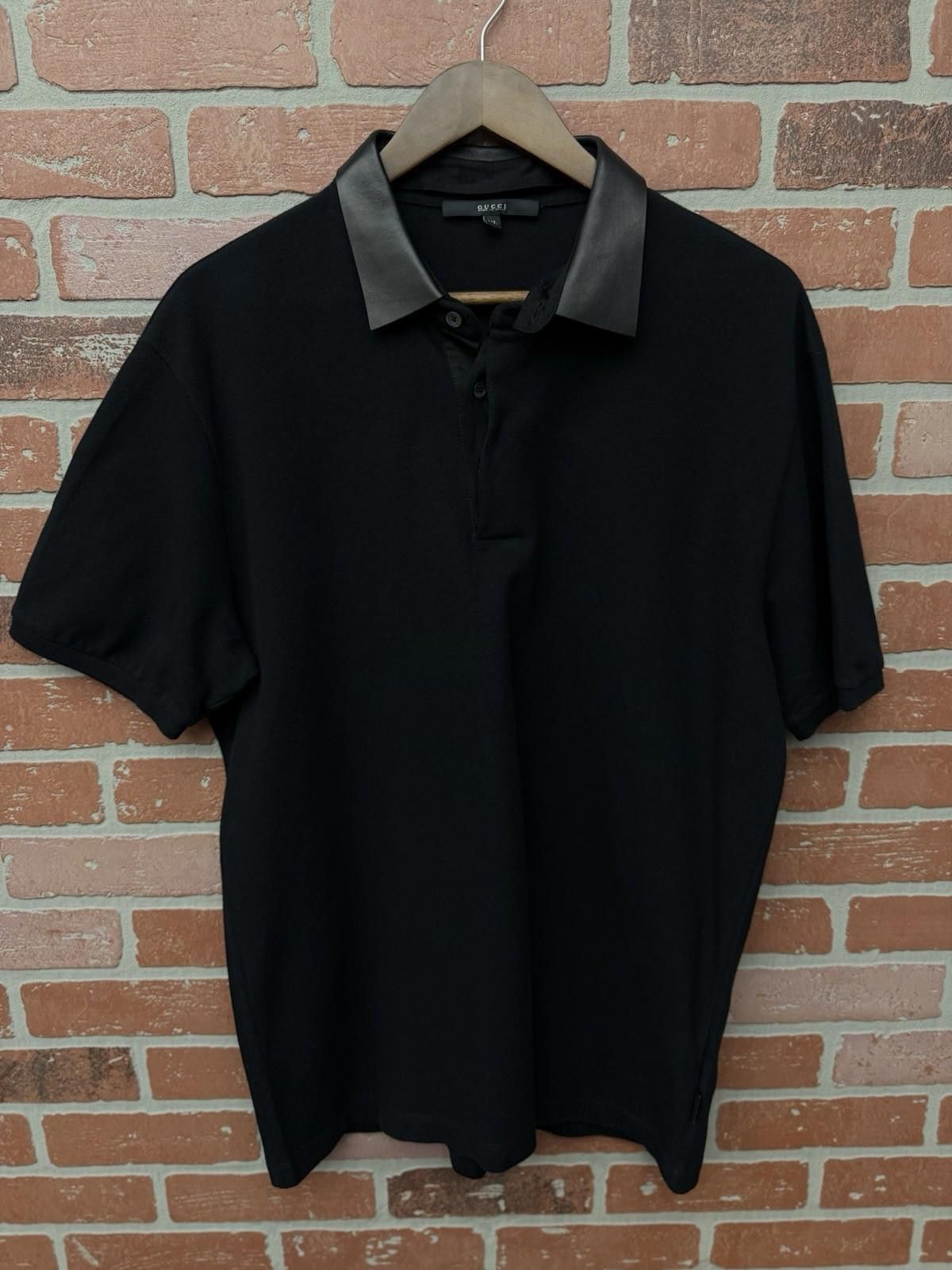 Gucci Gucci Polo T Shirt Black Leather Collar Size XL $850 Retail Size US XL / EU 56 / 4 - 1 Thumbnail