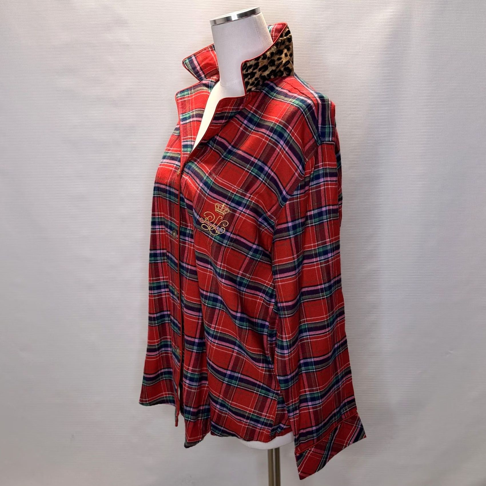 Ralph Lauren Lauren Ralph Lauren Pajama Shirt Womens XL Red Plaid Leopard Collar Sleep Top Size XL / US 12-14 / IT 48-50 - 2 Thumbnail