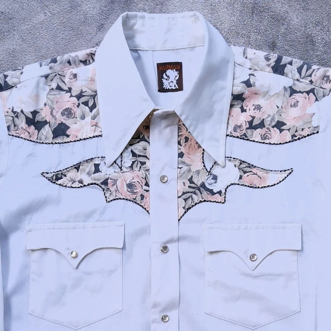 Designer Karman White Floral Western Shirt Size US S / EU 44-46 / 1 - 6 Thumbnail