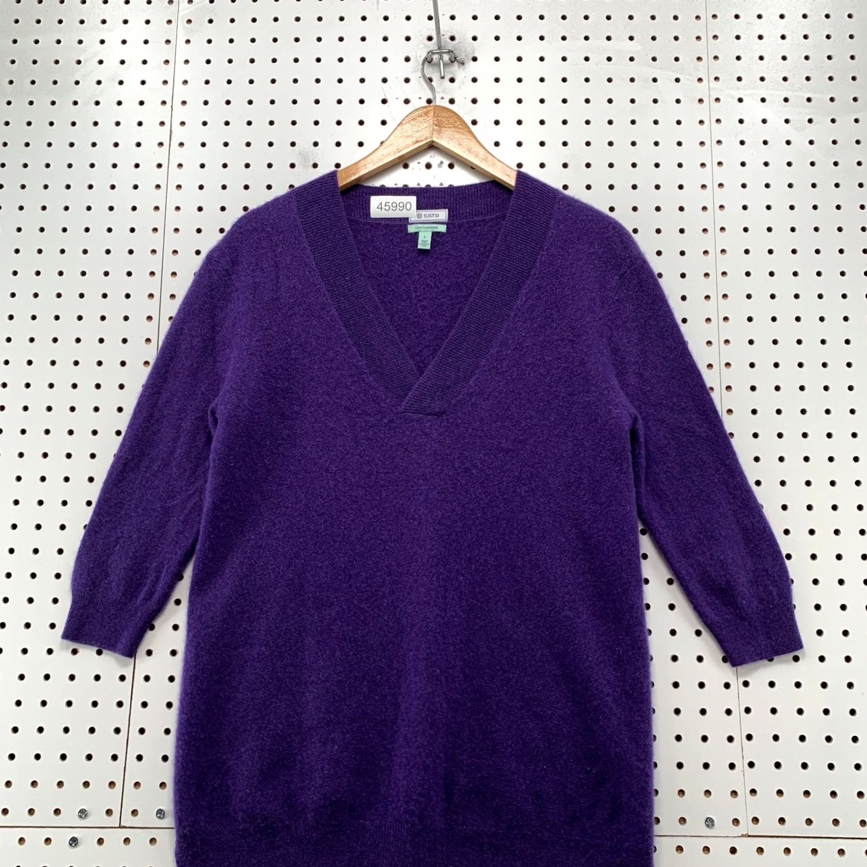 Vintage Susina 100% Cashmere Sweater Womens Large Purple V Neck 3/4 Sleeve Pullover Knit Winter Vintage Mens Womens Girls Boys Size L / US 10 / IT 46 - 2 Thumbnail
