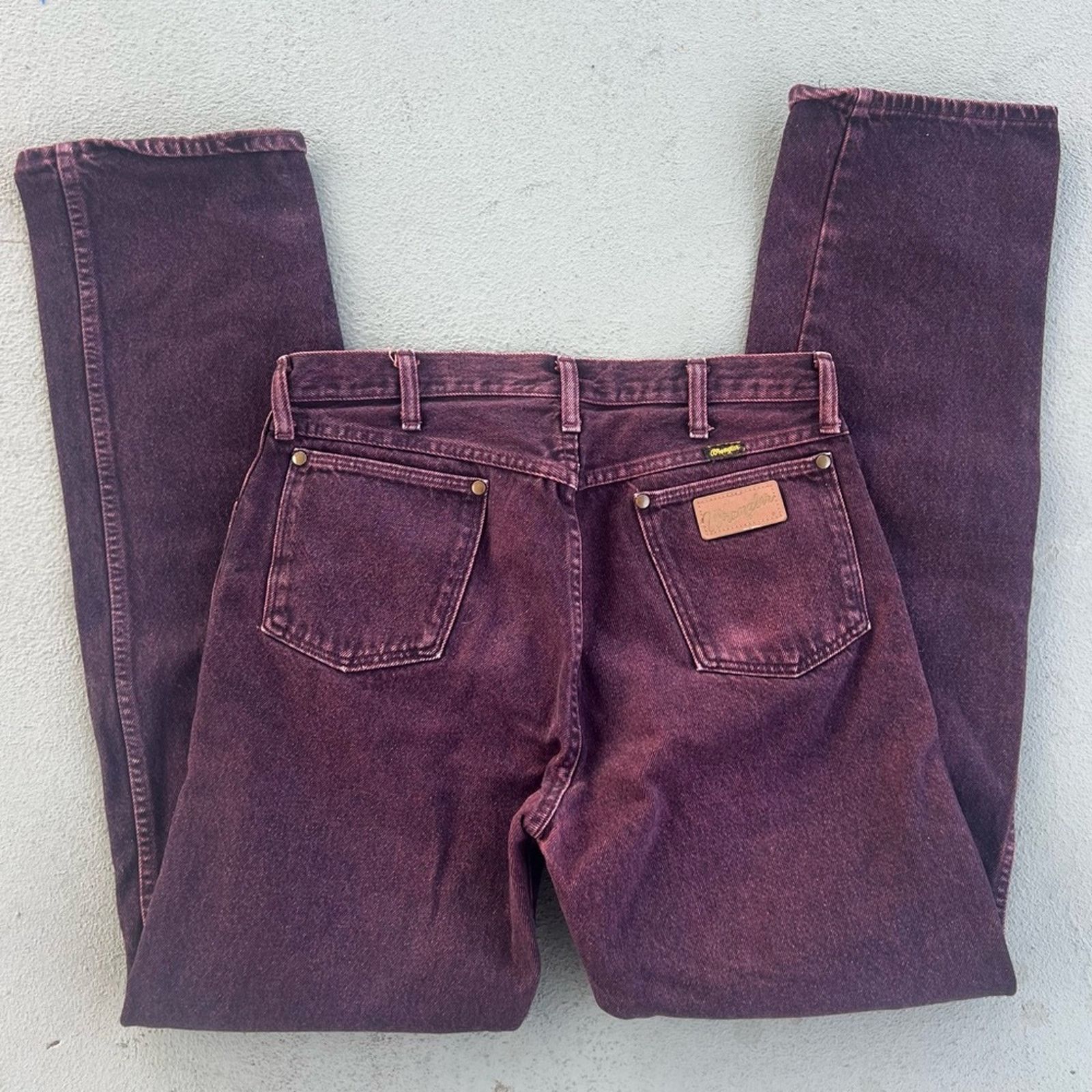 image of 90's Wrangler Maroon Plum Overdyed Cowboy Cut Acid Jean 33X36 in Red, Men's