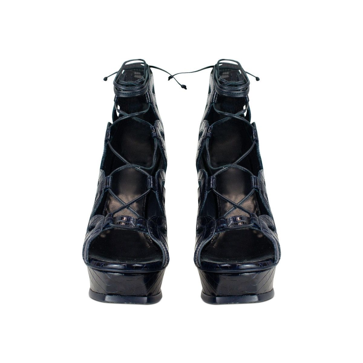 Saint Laurent Paris Saint Laurent Paris Navy Blue Croc Embossed Leather Sandals Size US 8 / IT 38 - 3 Thumbnail