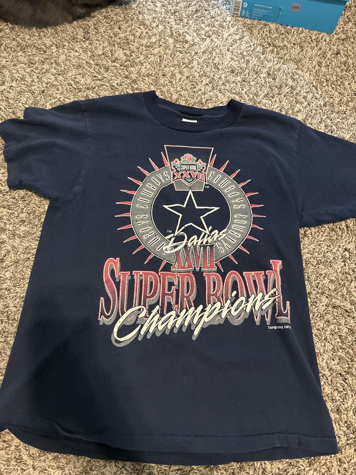 image of Vintage Cowboys Super Bowl T Shirt in Blue, Men's (Size Medium)
