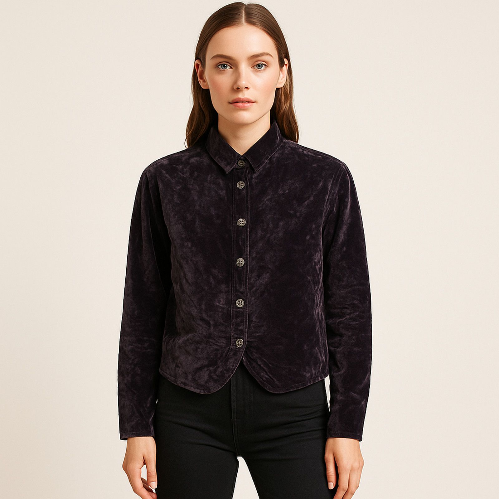 CP Shades CP Shades Medium Purple Velvet blouse button up Rayon Size M / US 6-8 / IT 42-44 - 1 Thumbnail