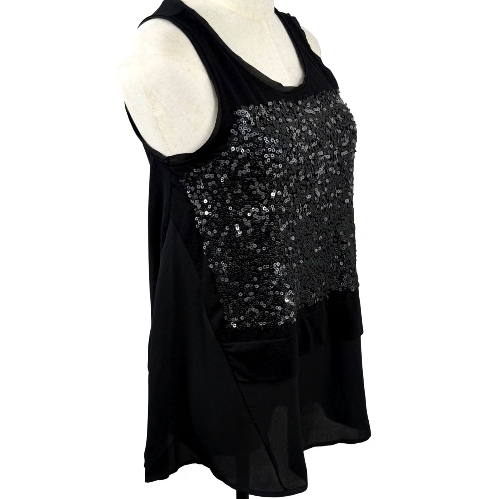 Vintage Simply Vera Vera Wang Tank Top Womens PS Black Sequin Layered High Low Glam Party NWT Size S / US 4 / IT 40 - 4 Thumbnail