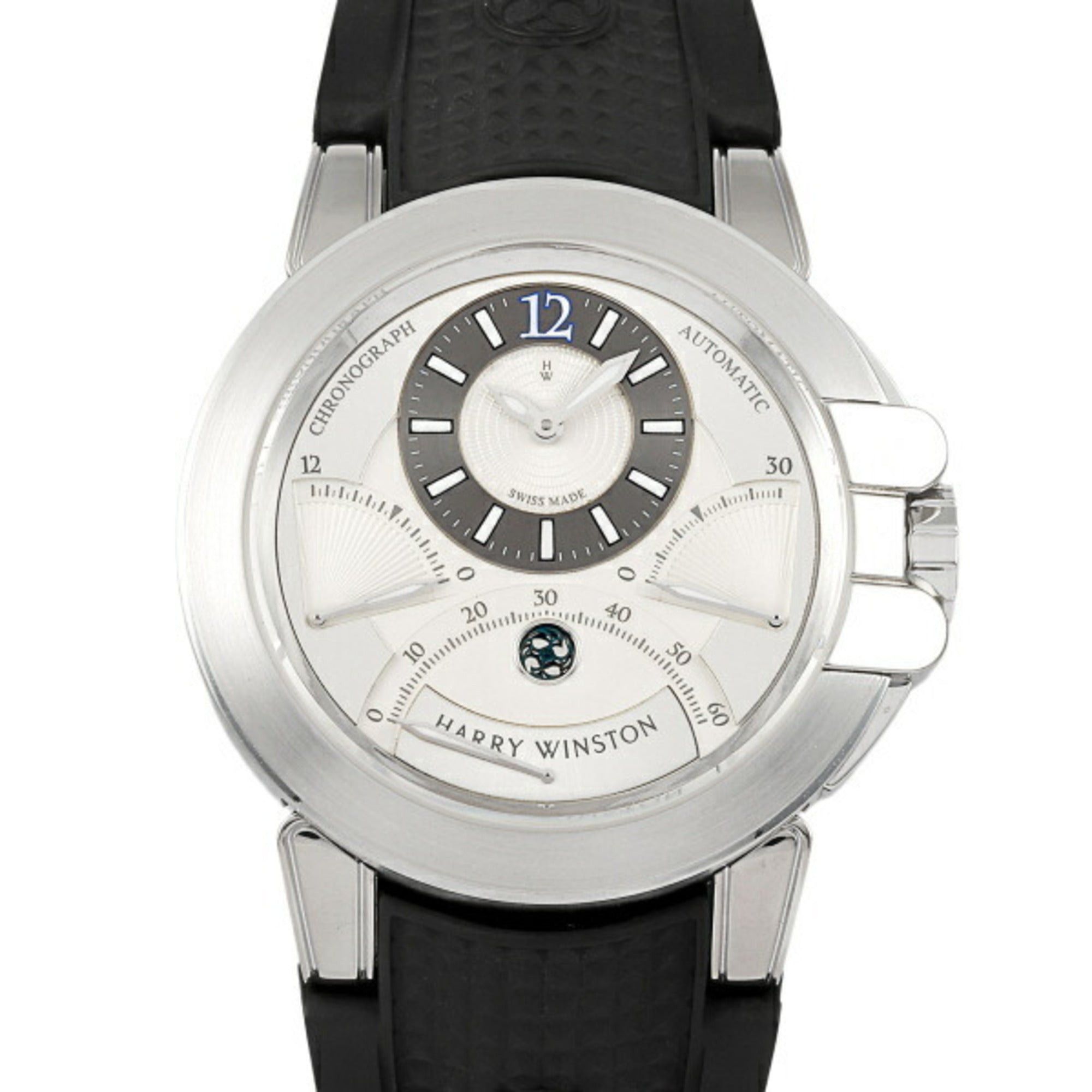 image of Harry Winston Ocean Tri-Retro Chronograph Oceact44Ww032 Silver Dial Watch Men's in Black
