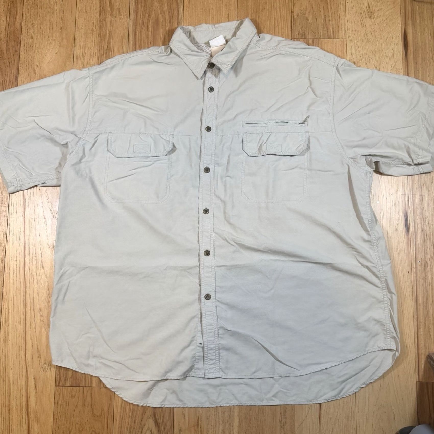 Vintage REI Mens Button Up Shirt Short Sleeve Khaki 2XL Nylon Lightweight Beige Breathe River Vintage? Size US XXL / EU 58 / 5 - 2 Thumbnail
