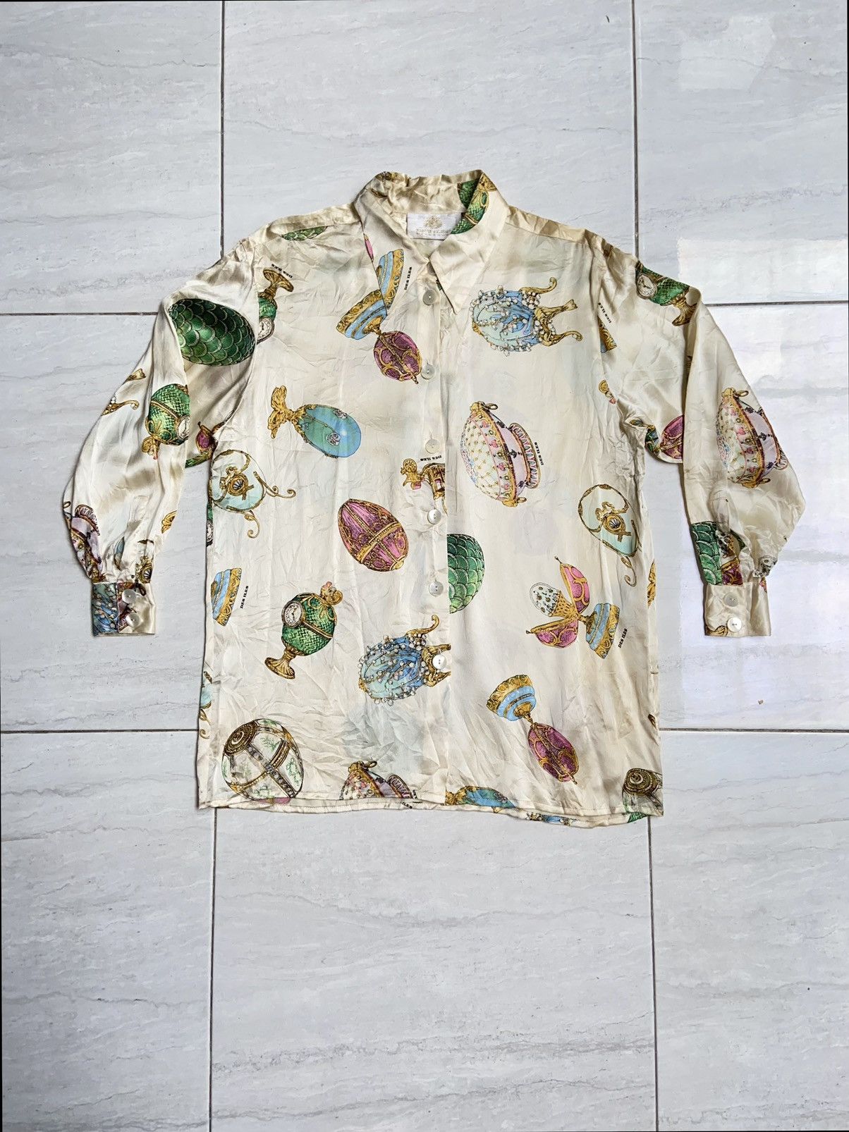 image of Designer Des Iles Patterned Shirt in Cream, Men's (Size Medium)