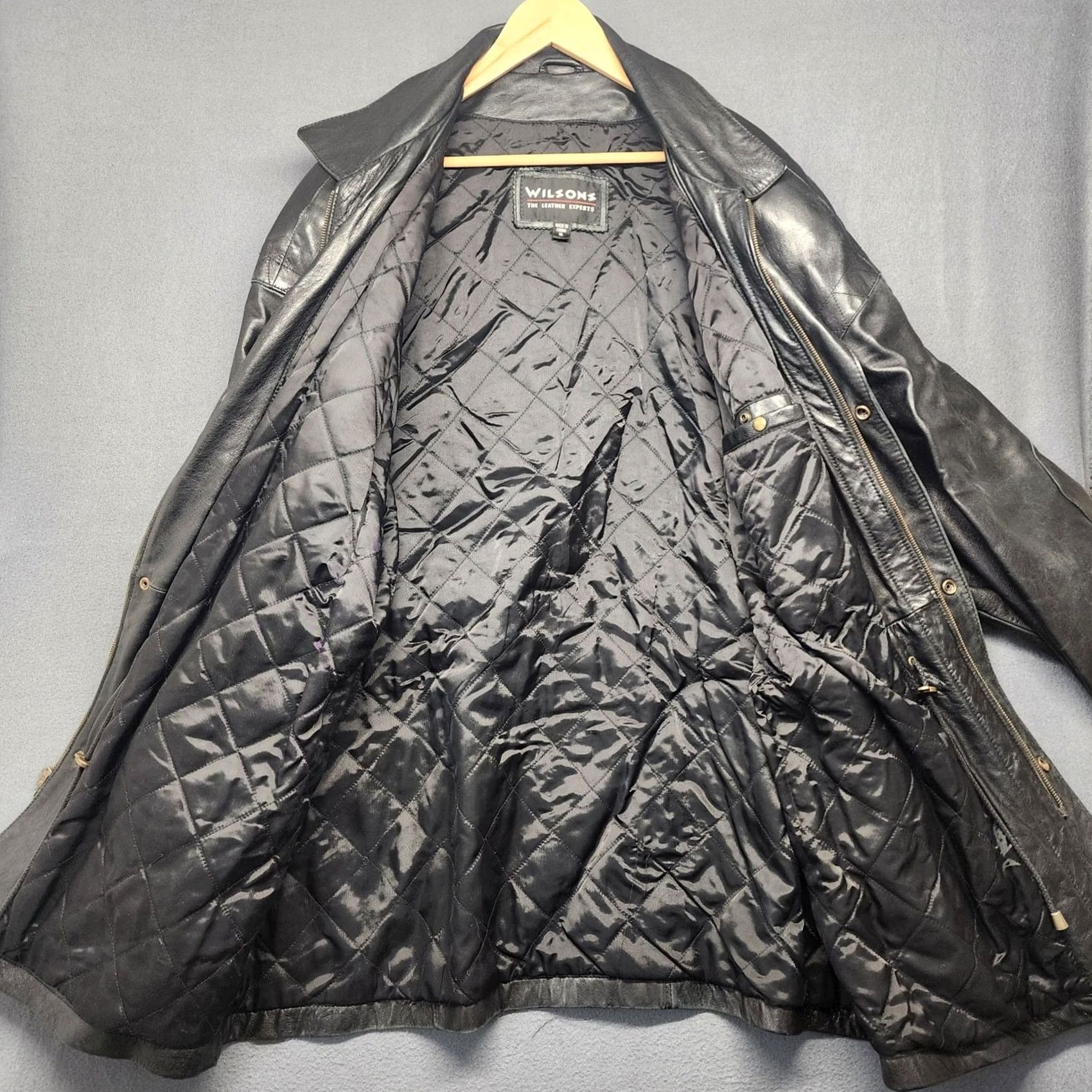 Vintage VINTAGE Wilsons Leather Coat Mens XL Black Distressed Pockets Winter Quilted Lining Overcoat Zip Mens Size US XL / EU 56 / 4 - 3 Thumbnail