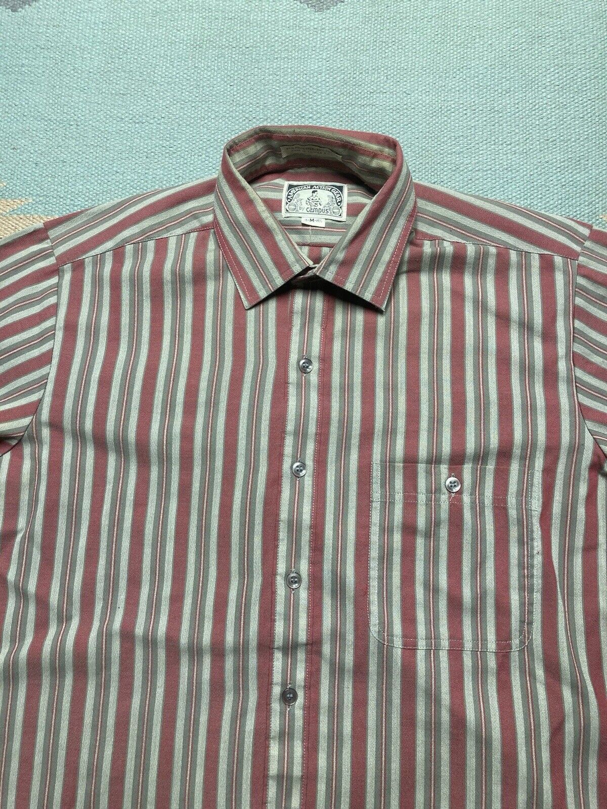 Vintage Vintage 70s button shirt campus striped poly cotton medium Size US M / EU 48-50 / 2 - 2 Thumbnail