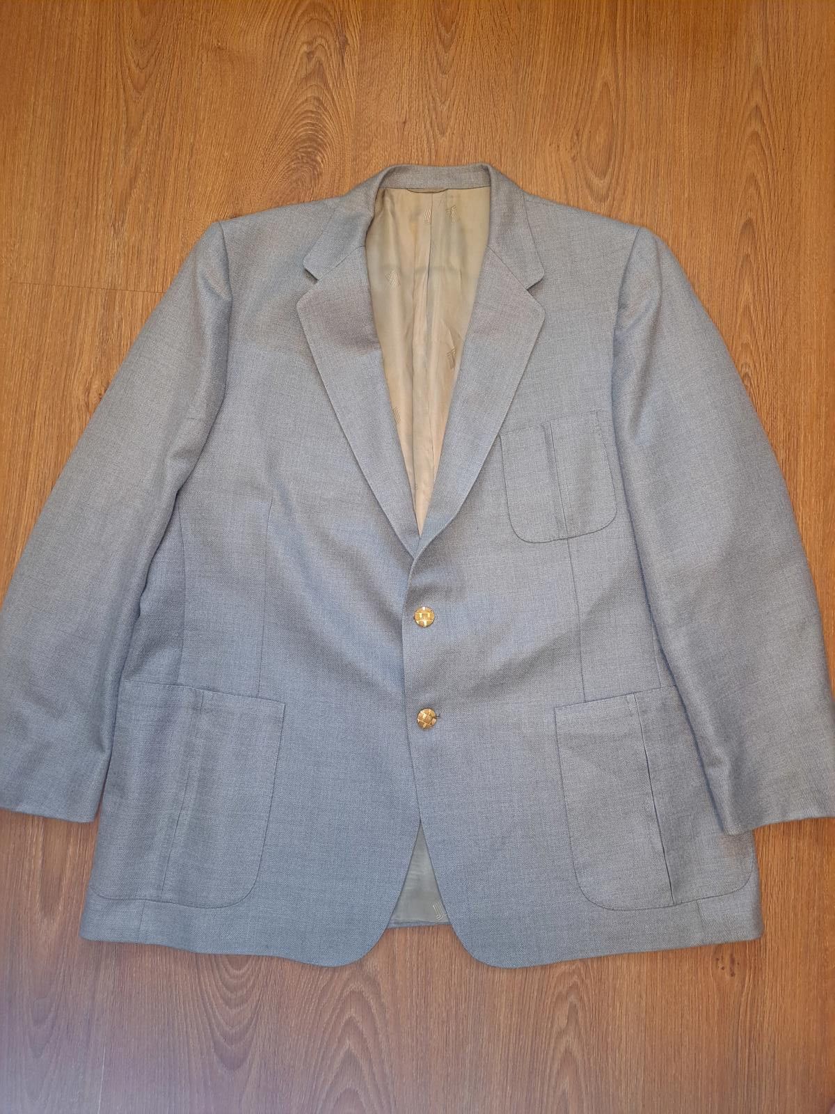 Lanvin Lanvin Blazer Mens 48L Gray Gold Buttons Sharkskin Wool Size 48L - 1 Thumbnail