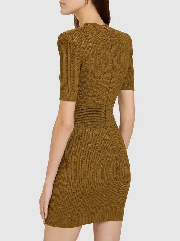 Balmain o1y0525 Mini Dress in Military Green Size L / US 10 / IT 46 - 4 Thumbnail