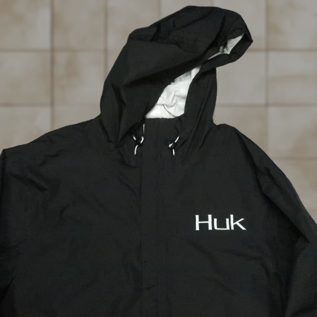 Vintage Huk Jacket Mens 2XL Black Full Zip Hooded Pockets Waterproof Rain Coat Weather Outwear Regular Fit Jacket Size US XXL / EU 58 / 5 - 1 Thumbnail