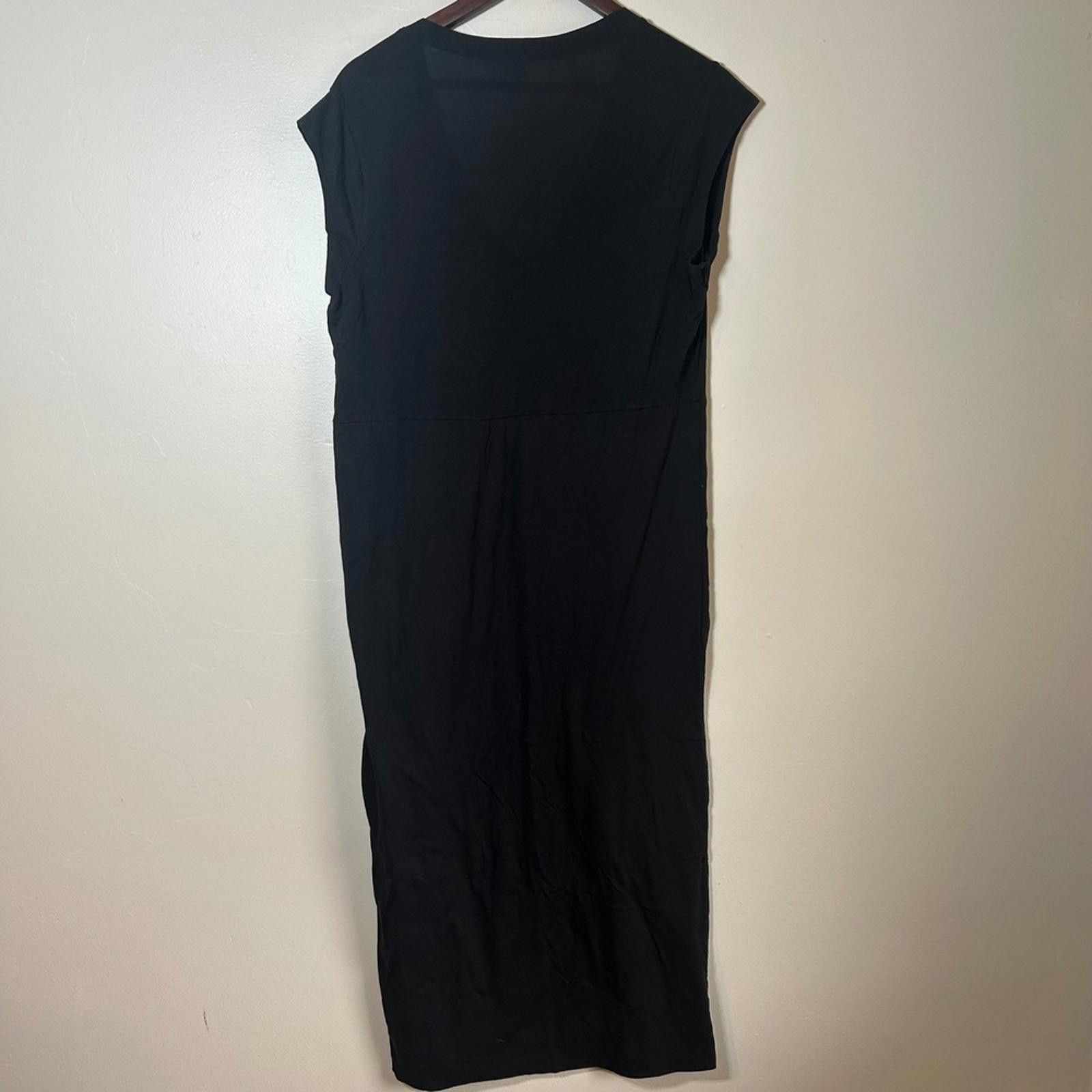 James Perse STANDARD JAMES PERSE Black V Neck Cap Sleeve Midi Dress Size M / US 6-8 / IT 42-44 - 2 Thumbnail