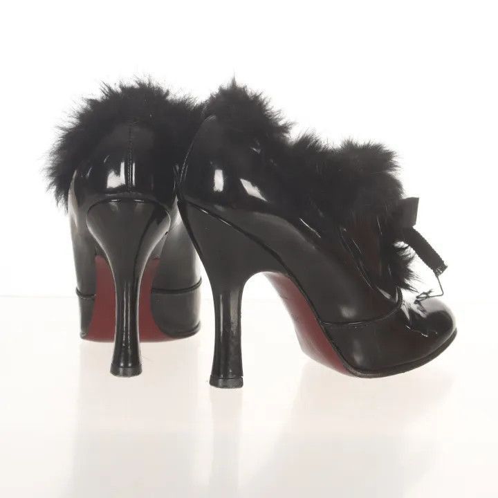 Louis Vuitton Louis Vuitton Black Fur Detail High Heels -2508 Size US 4 / IT 34 - 1 Thumbnail