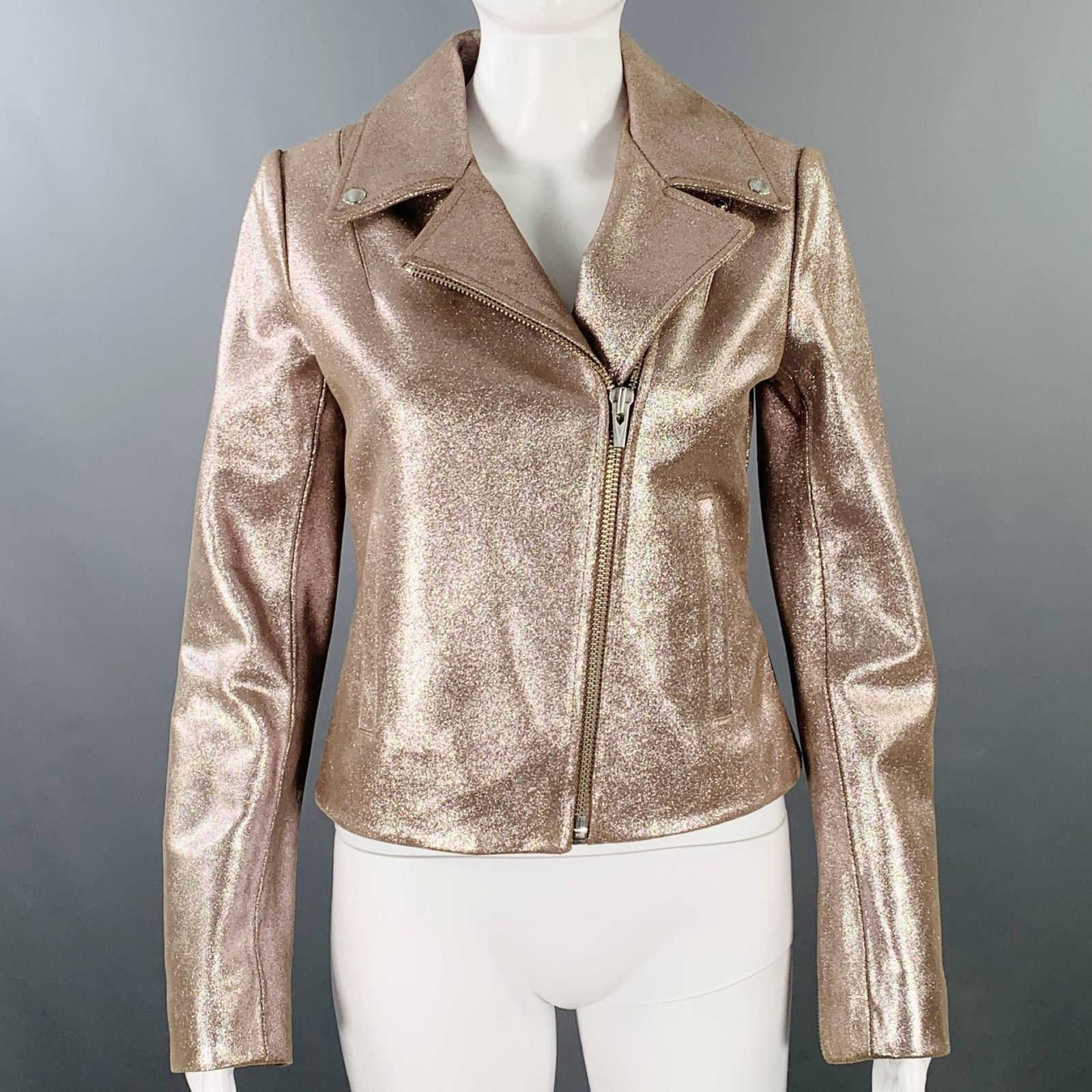 VEDA VEDA Size S Gold Rose Metallic Leather Biker Jacket Size S / US 4 / IT 40 - 1 Thumbnail