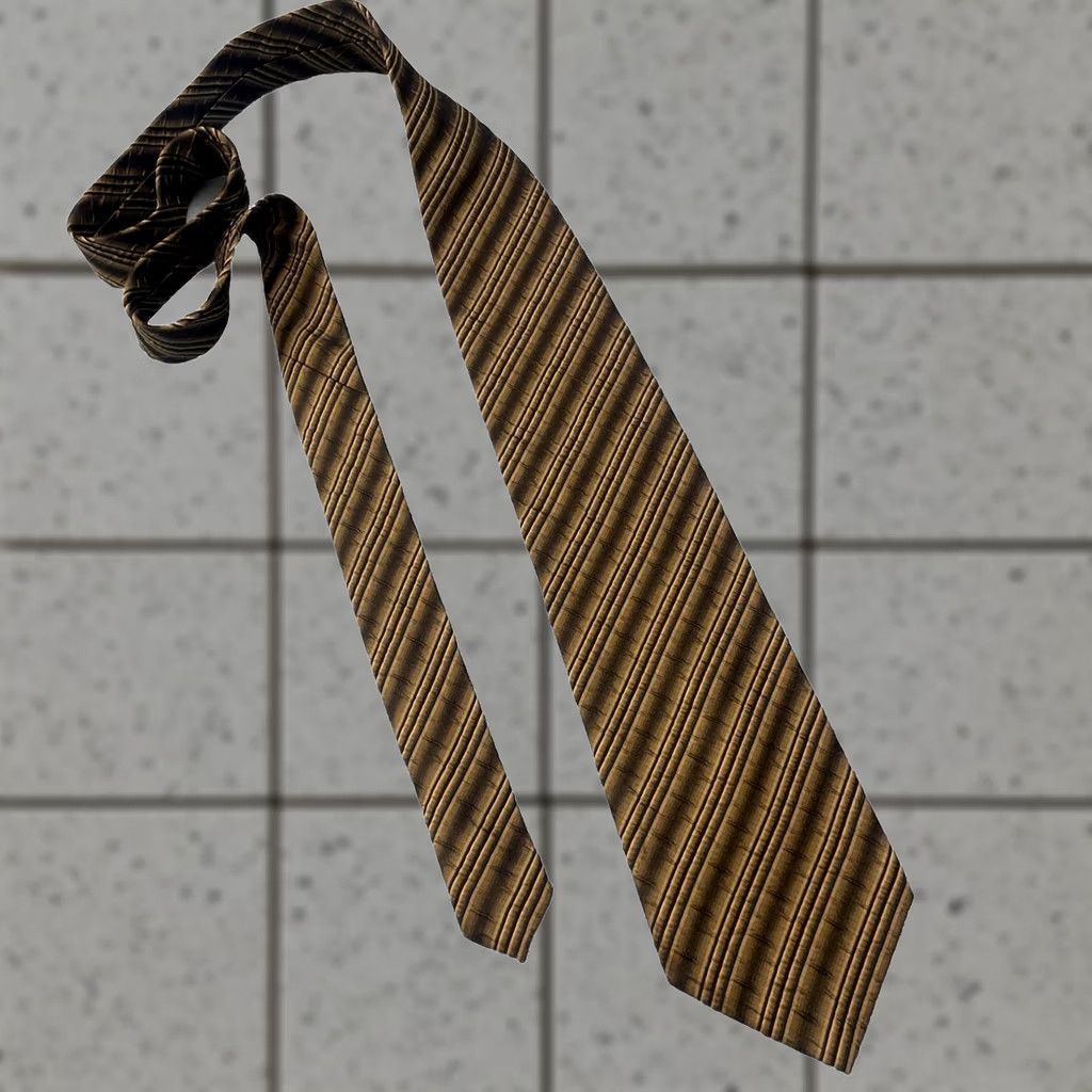 Martine Ali VINTAGE Martinelli Silk Pleated Repp Tie Yellow Gold Gray Striped 3.5" 58" Mens Tie Size ONE SIZE - 1 Thumbnail