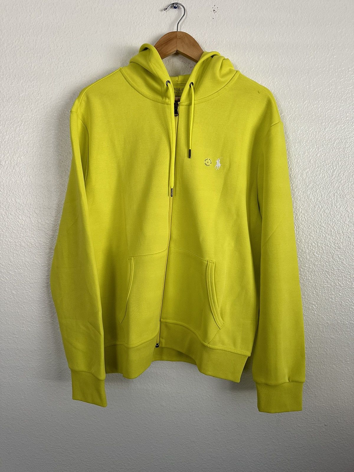 image of Polo Ralph Laurent Double Knit Pony Logo Zip Up Hoodie Lemon in Green, Men's (Size Large)