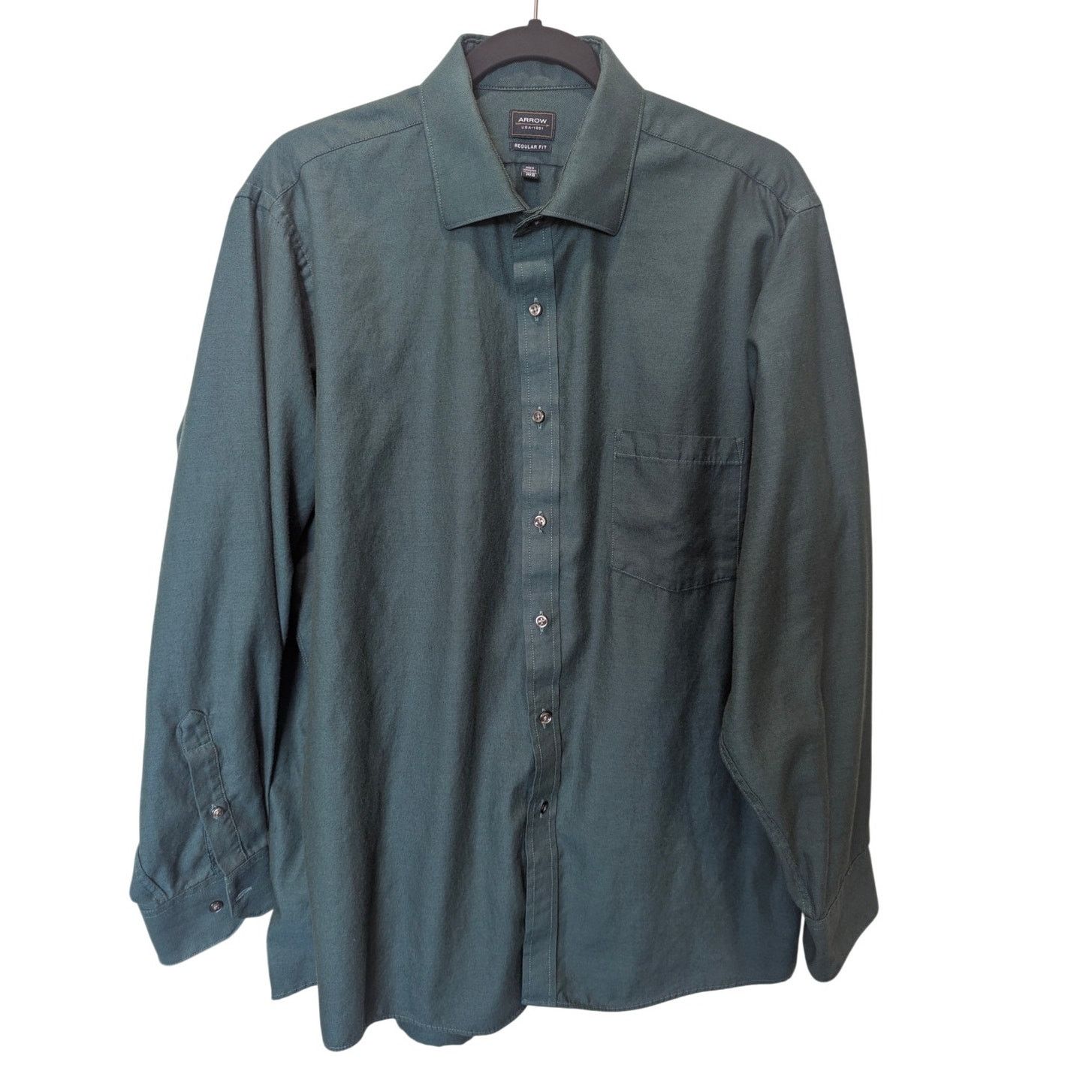 Arrow Arrow Green Regular Fit Button Up Size 17 34/35 Size US XXL / EU 58 / 5 - 1 Thumbnail