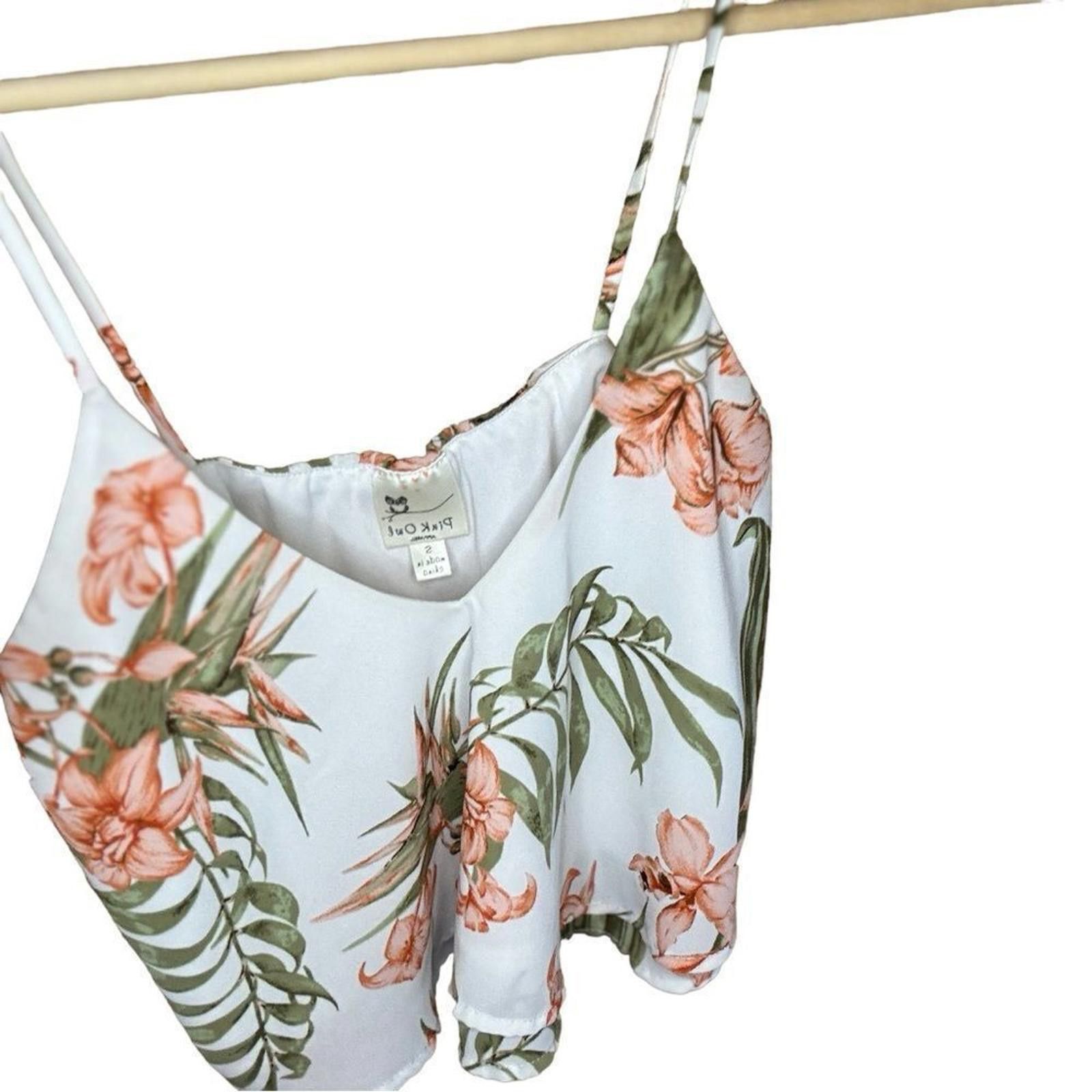 Designer Pink Owl. White/Pink/Green Floral Crop Top. Size Small. Size S / US 4 / IT 40 - 7 Thumbnail