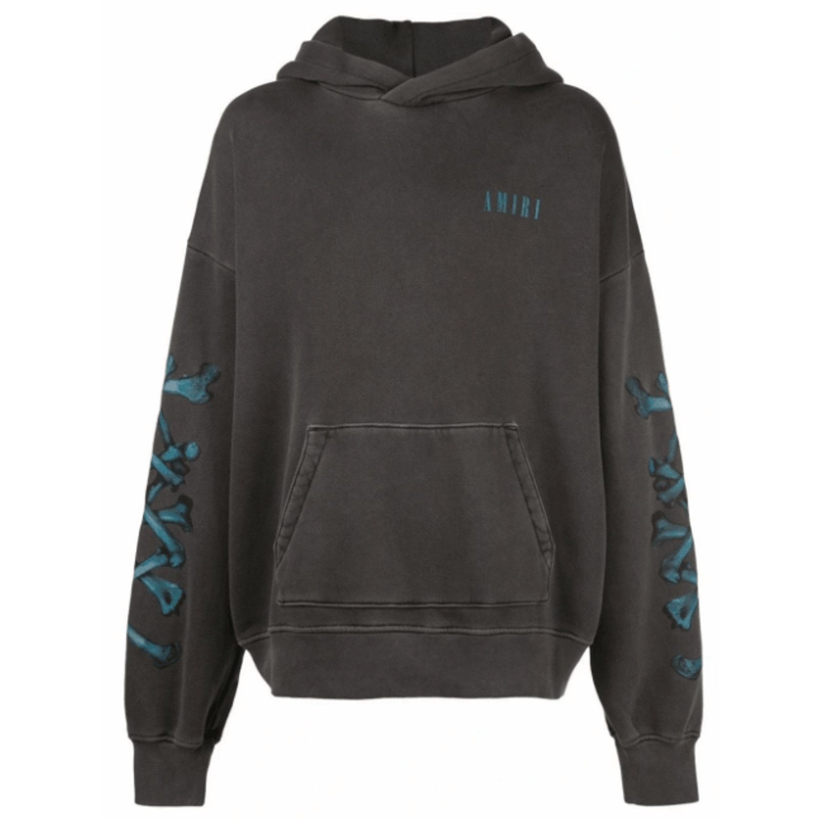 image of Amiri Bones Hooded Sweatshirt Vintage Black Blue, Men's (Size XS)