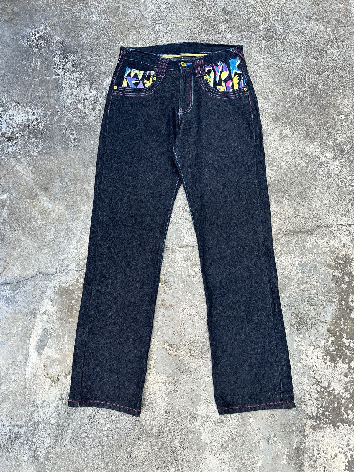 Japanese Brand Gumu Blue Indigo Printed Loose Denim W30 F61 Size US 30 / EU 46 - 2 Thumbnail