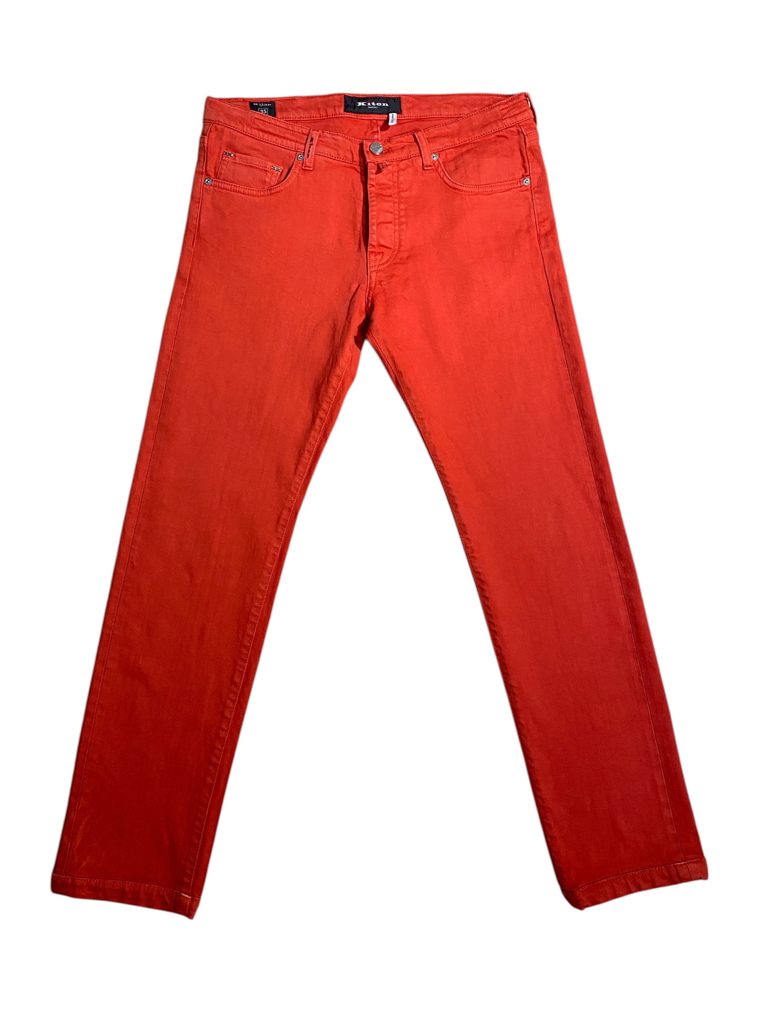 Kiton Kiton Red 5 Pocket Classic Washed Denim Slim Jeans Pants Size US 35 - 1 Thumbnail