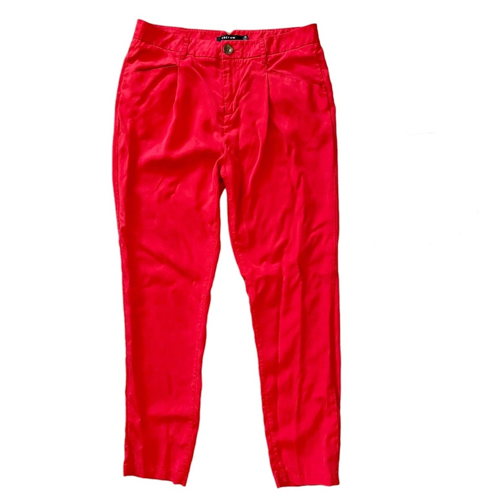 Obey Obey Red Pleated Tapered Leg Ankle Pants Women's Trousers Size 26" / US 2 / IT 38 - 1 Thumbnail