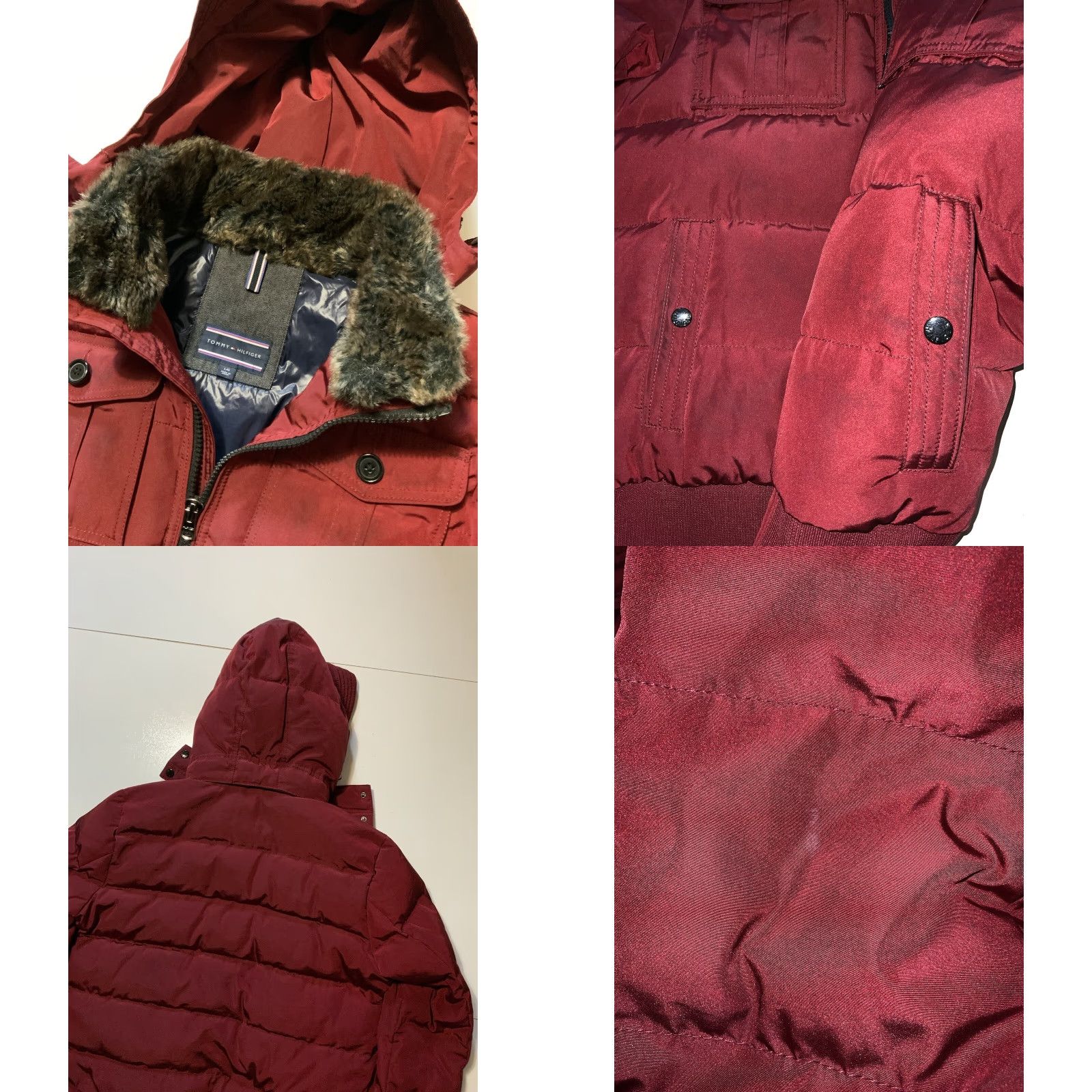 Tommy Hilfiger Tommy Hilfiger Puffer Jacket Quilted Down Faux Fur Full Zip Red Sz. L Mens Size US L / EU 52-54 / 3 - 8 Thumbnail