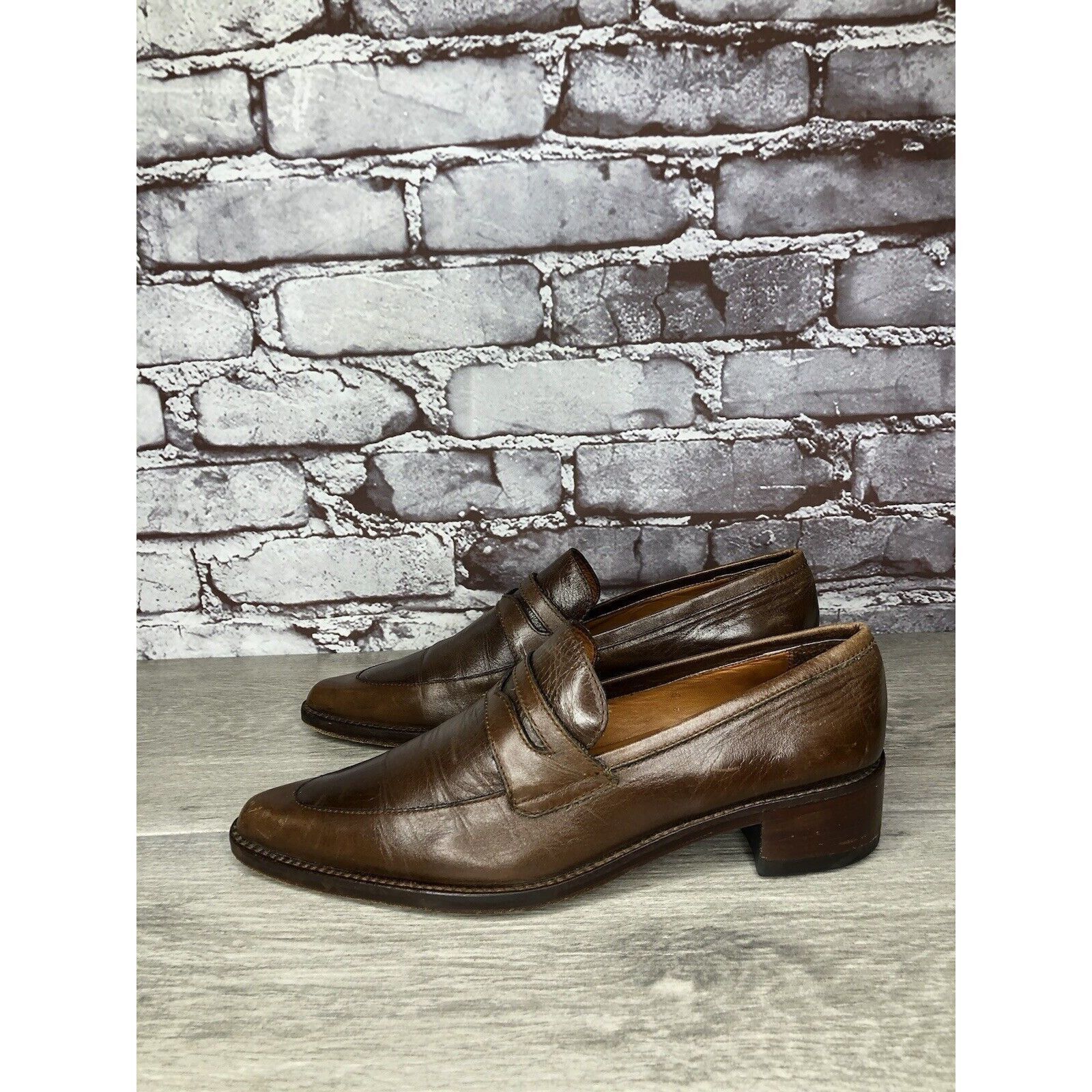 Other Elisheba Brown Leather Penny Loafer Pointed Toe Heel Shoes W Size US 6.5 / IT 36.5 - 12 Thumbnail