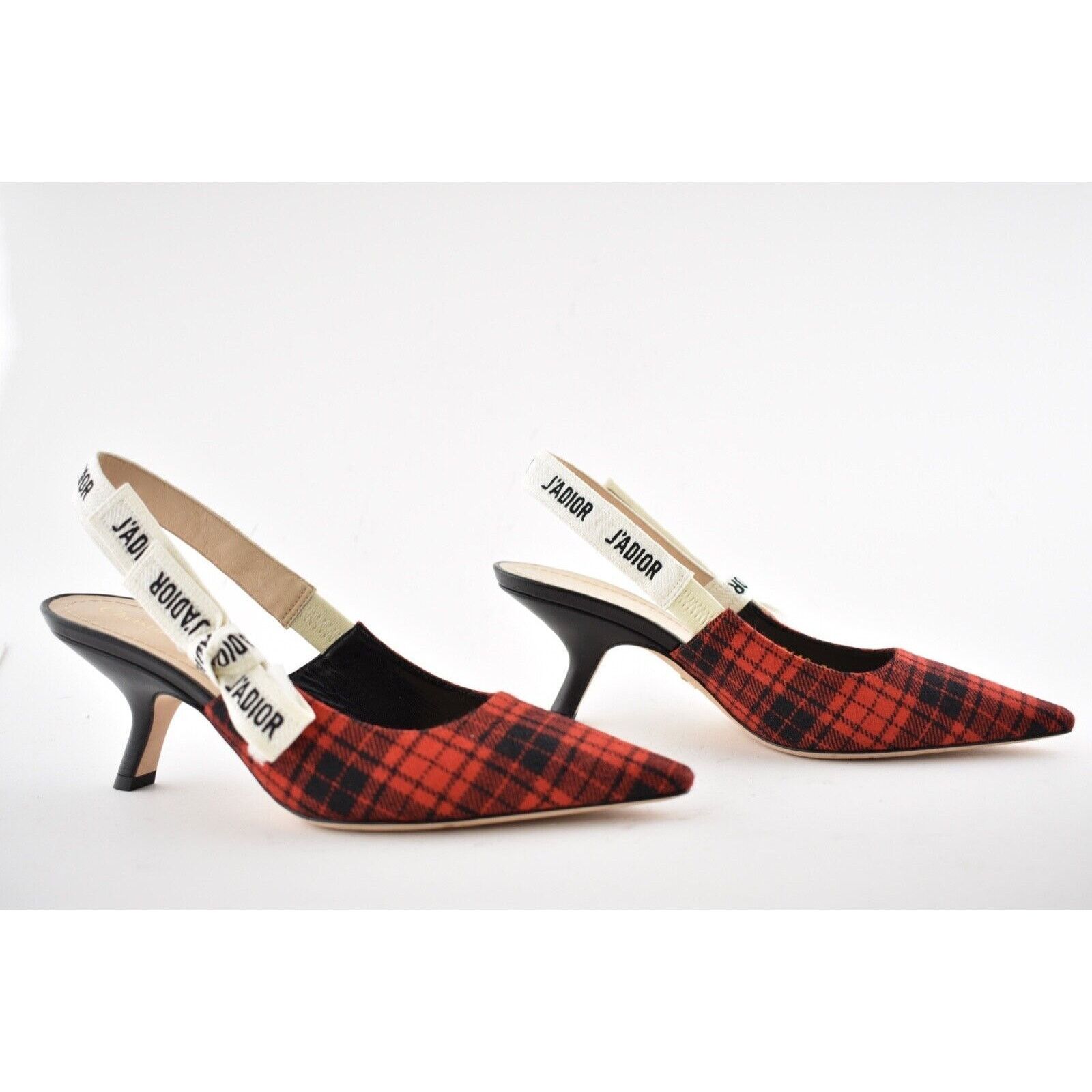 J'adior Jadior Check Slingback Sling Sandal Heel Pump 37