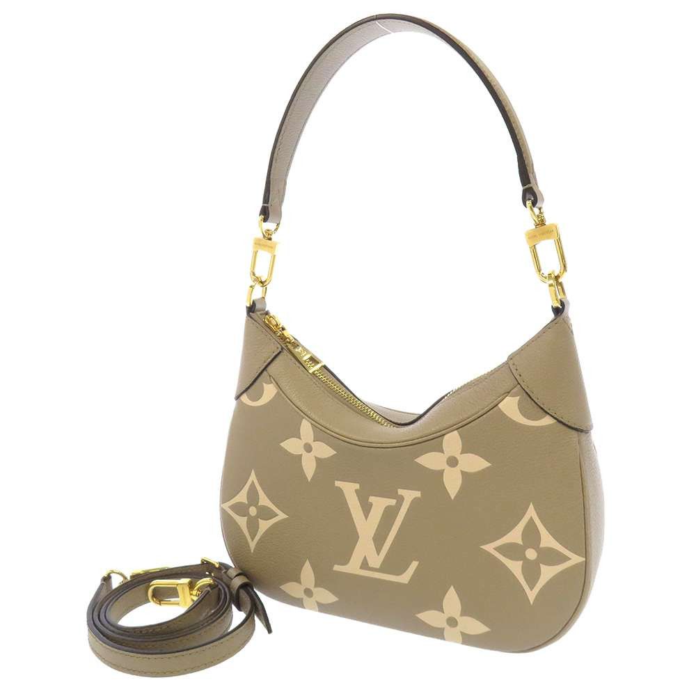 image of Louis Vuitton Bicolor Empreinte Leather Bagatelle Nm Tourtrail Crème in Beige, Women's
