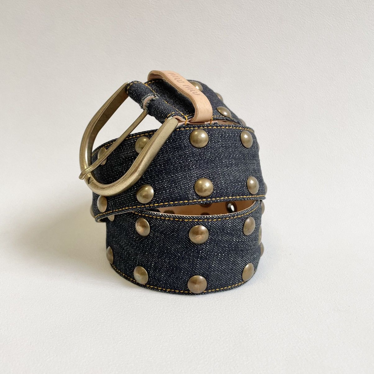 Pre-owned Miu Miu Mid 2000s Blue Studded Denim Belt