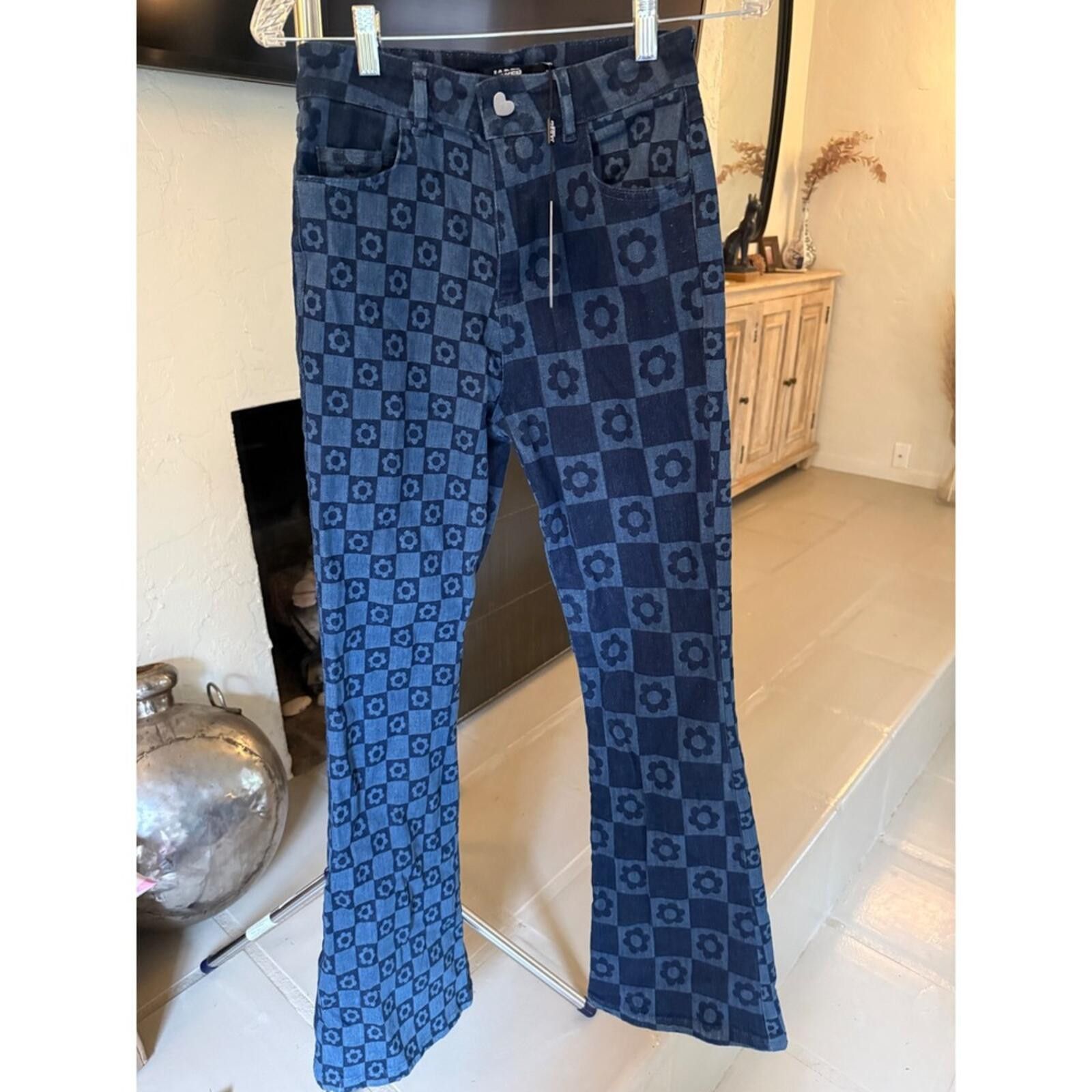 Jaded London NWT Jaded London Retro Jeans Checkered Floral Flare 25 Size 25" / US 0 / IT 36 - 3 Thumbnail
