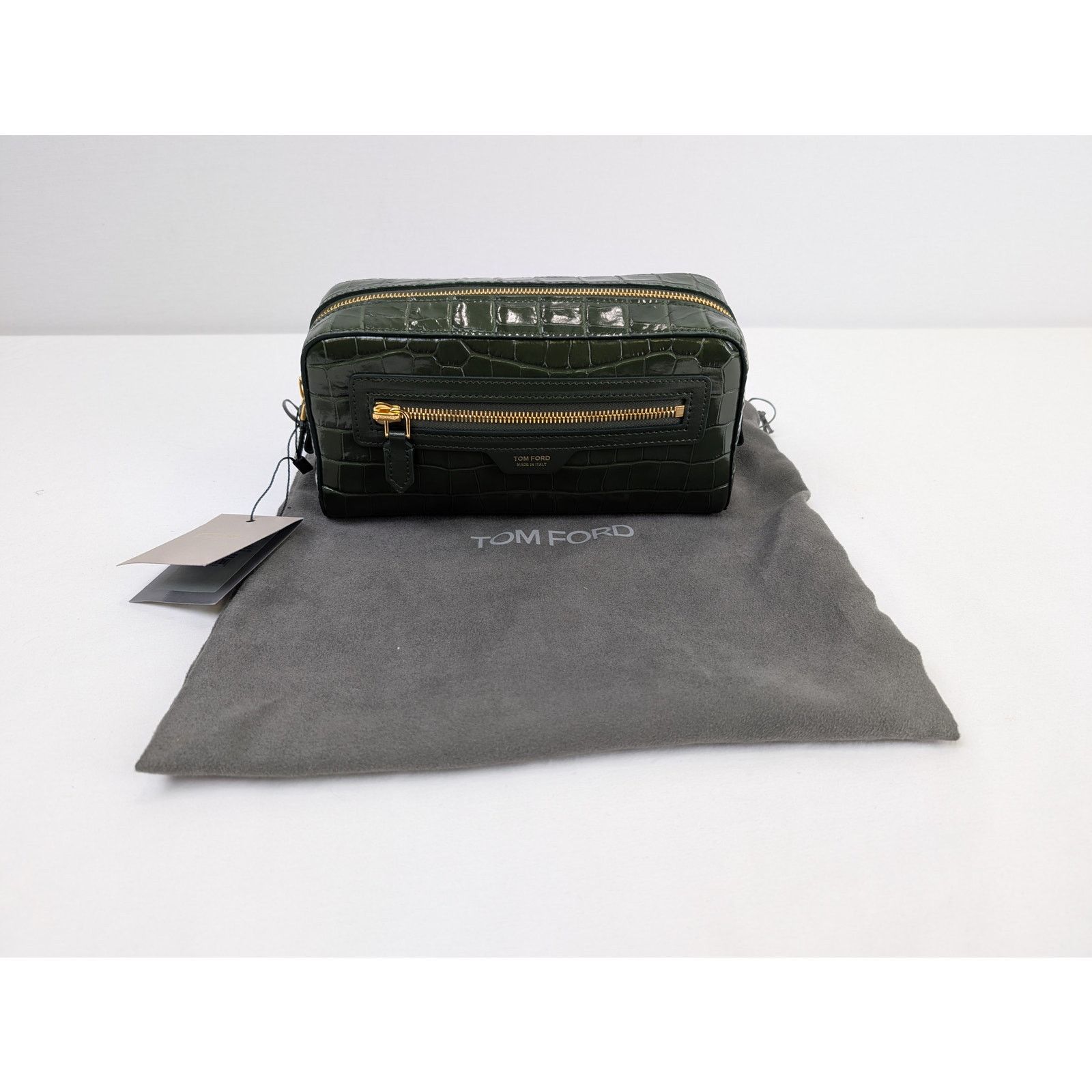 Tom Ford o1rshd1 Size: OS/ Beauty Case Pouch Croc Embossed Bag Green Size ONE SIZE - 11 Thumbnail