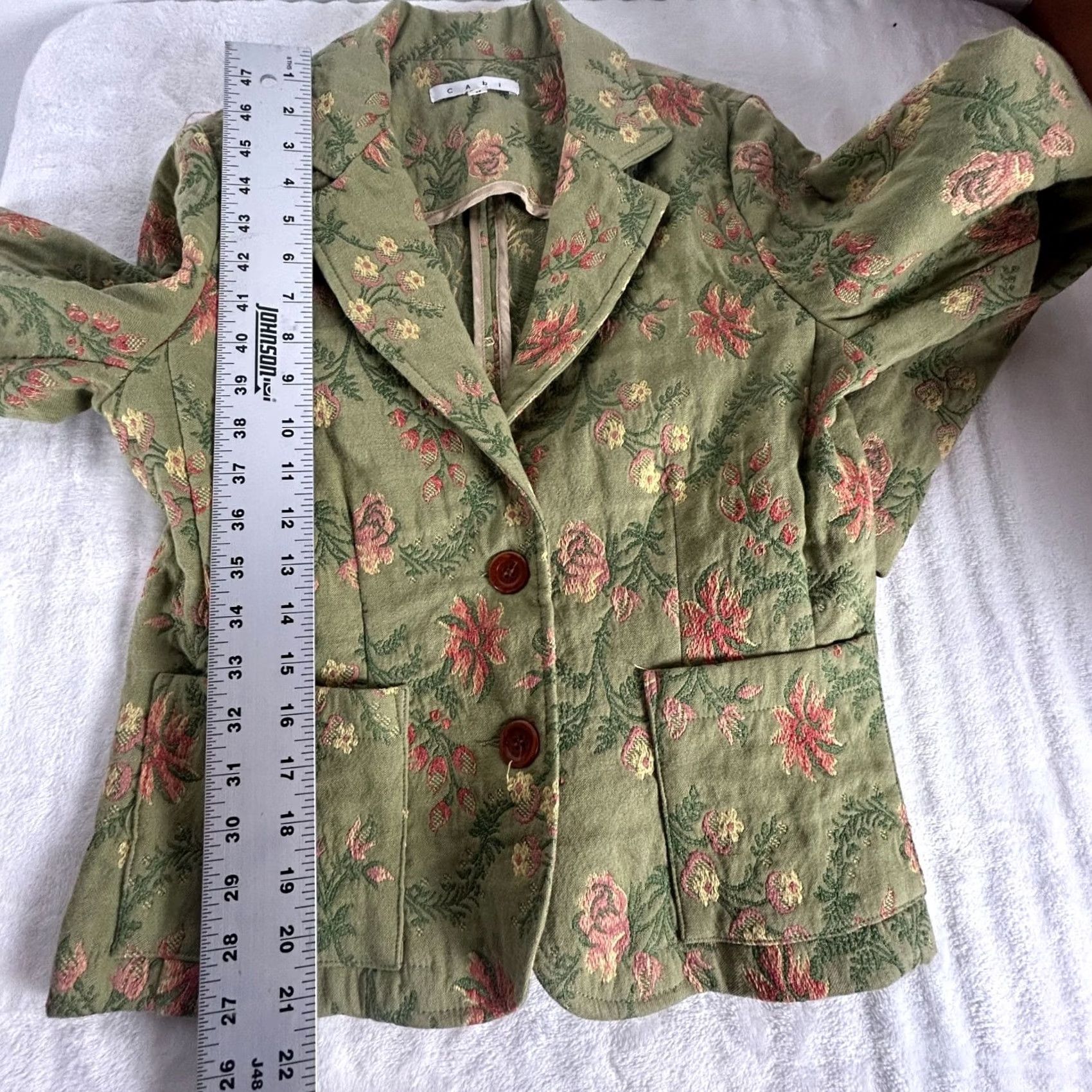 Vintage CAbi Green Tapestry Blazer Jacket Size 8 Floral Embroidered Pockets Womens Jacket Size M / US 6-8 / IT 42-44 - 7 Thumbnail