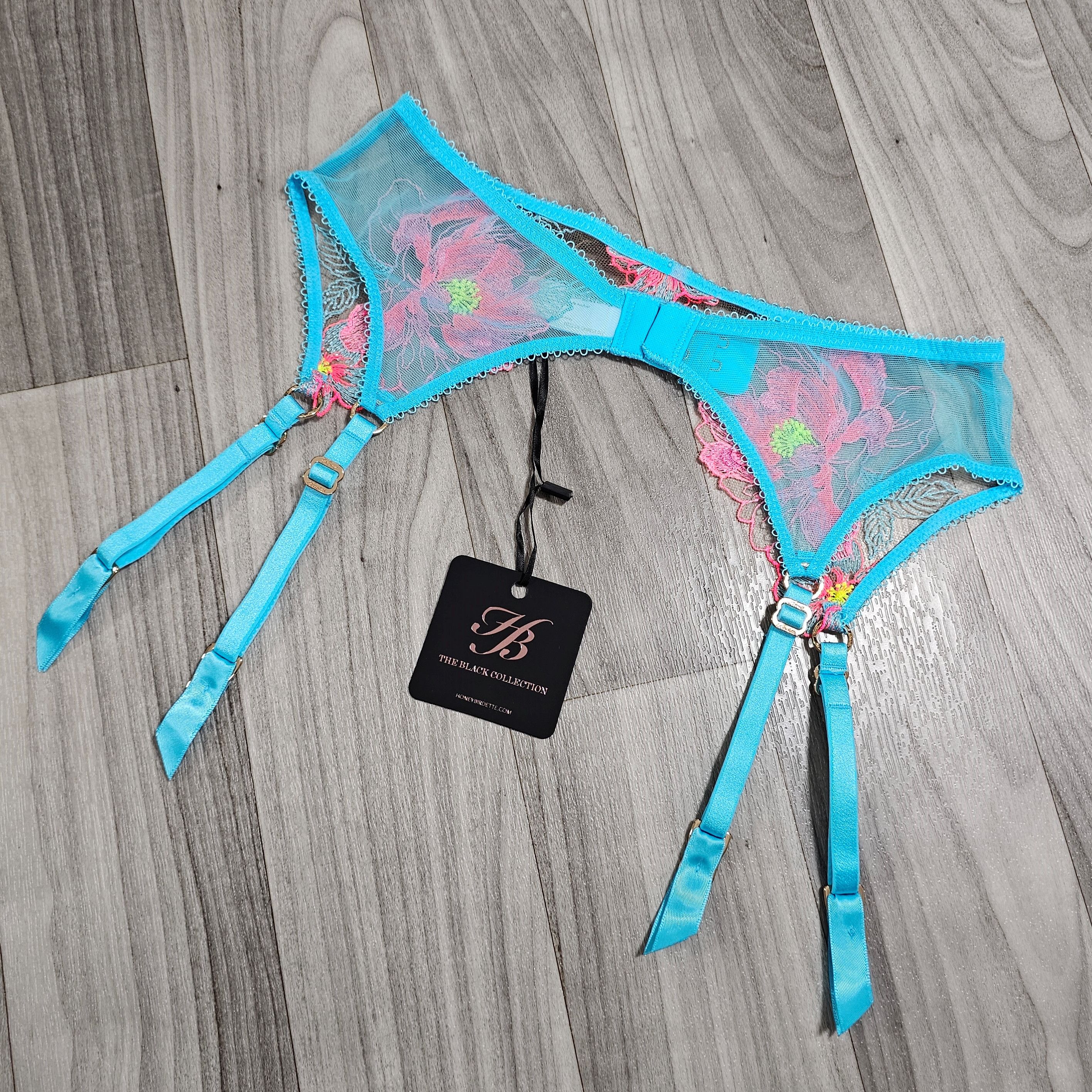 Honey Birdette Christine Turquoise Suspender Garter Belt M
