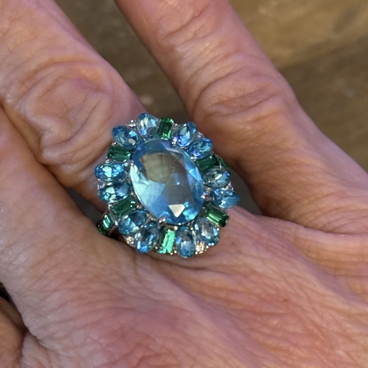 Other Silver tone blue and green gemstones cocktail ring Size ONE SIZE - 2 Thumbnail