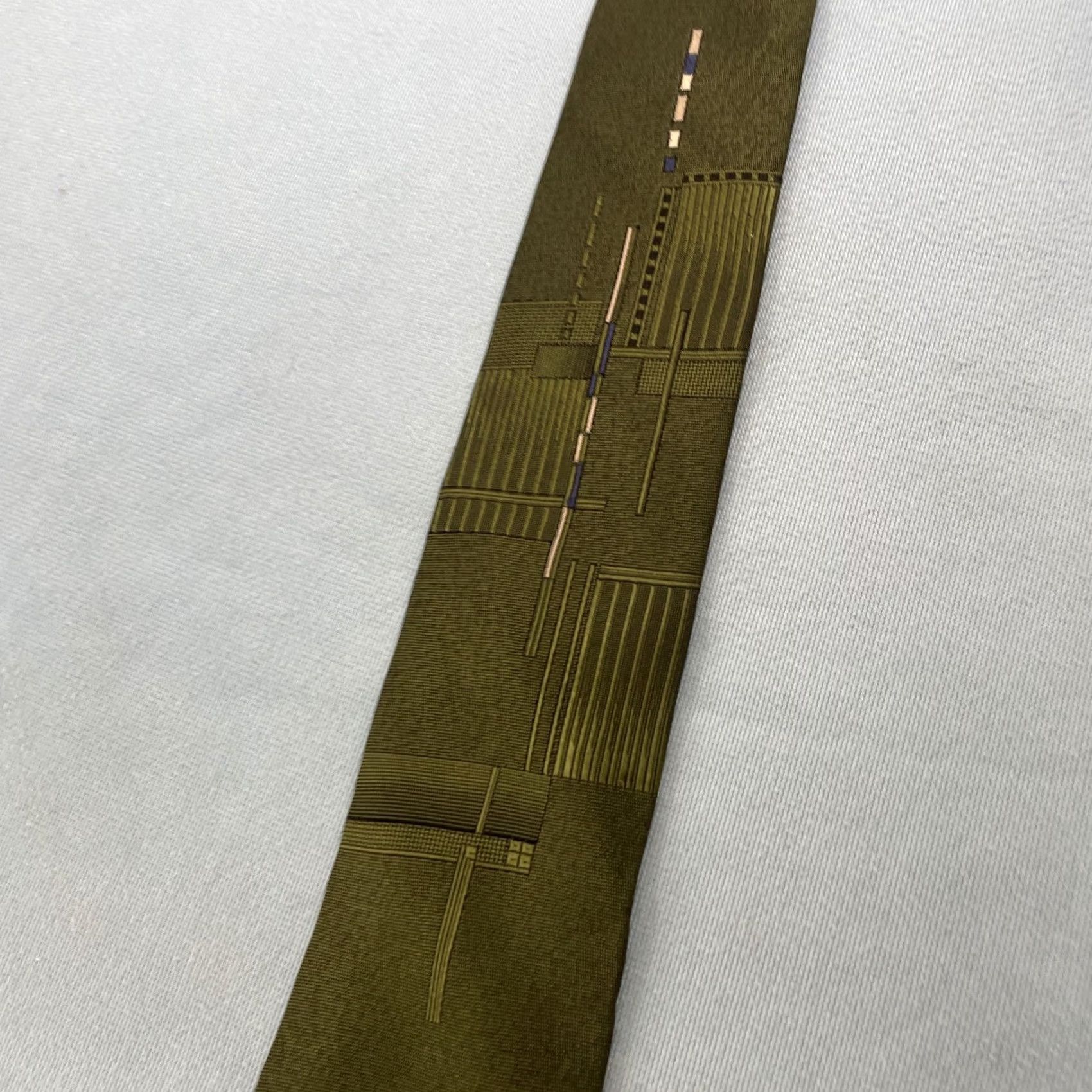 MCM vtg 60s Stringbeans Tie MCM Mod Art Deco Woven Geometric Green Blue Slim 3x59 Capsule Necktie Mens Vintage Designer Tie Size ONE SIZE - 3 Thumbnail