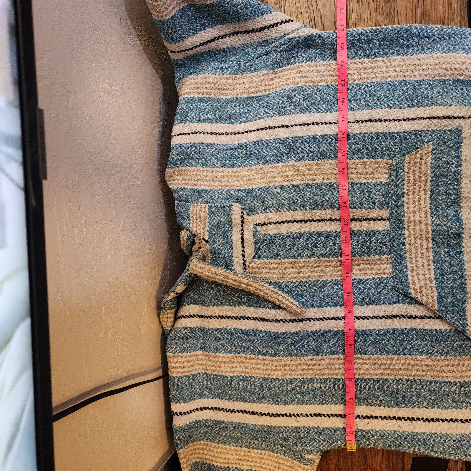 Earth Ragz Vintage Earth Rags Blue & White Poncho Men L, Mexican Size US L / EU 52-54 / 3 - 3 Thumbnail
