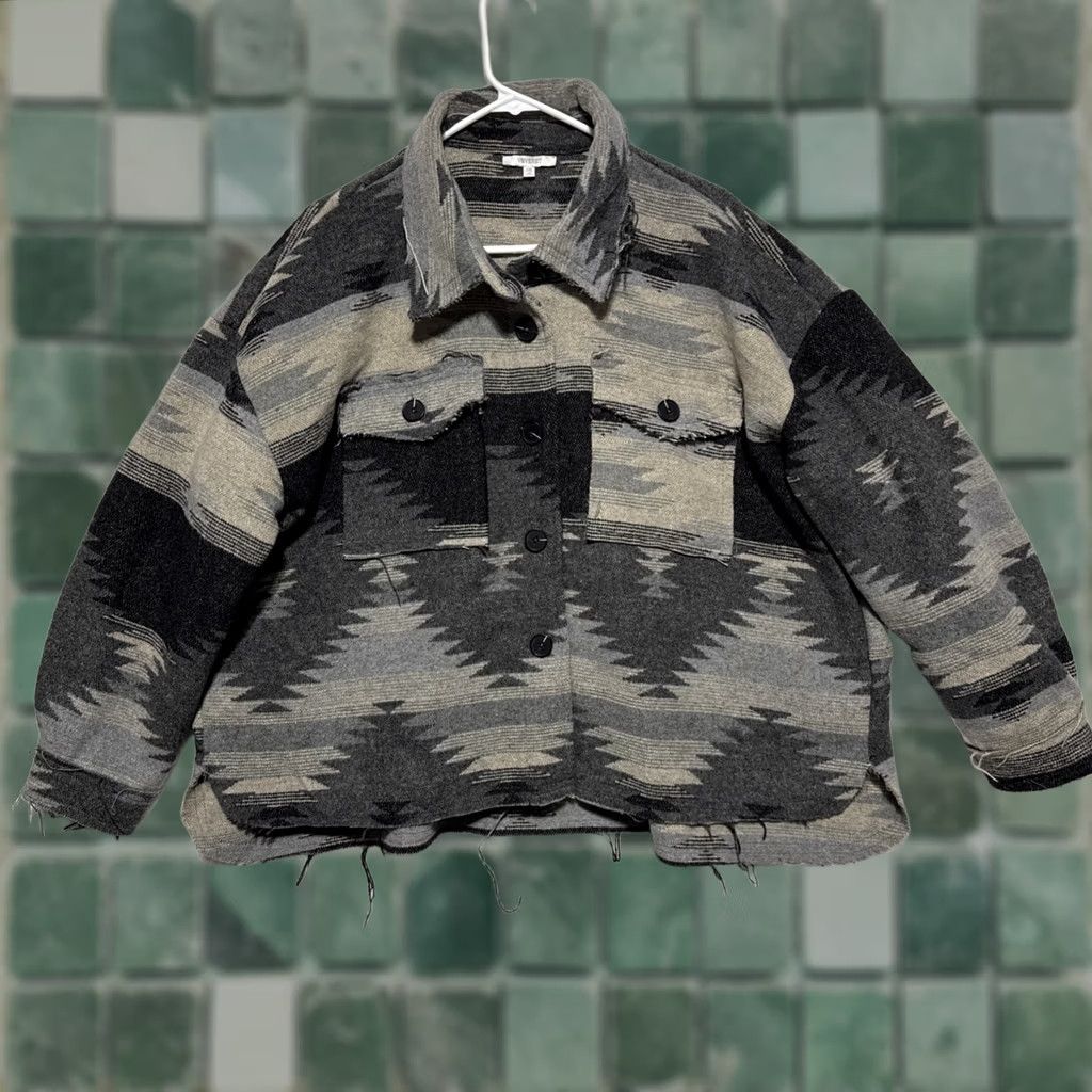 Vintage VEVERET Shacket Jacket Women 2XL Gray Southwestern Oversized Distress Hi Low Hem Cowboy Cowboy Southwestern Shacket Womens 2XL Gray VEVERET Size XXL / US 16-18 / IT 52-54 - 1 Thumbnail