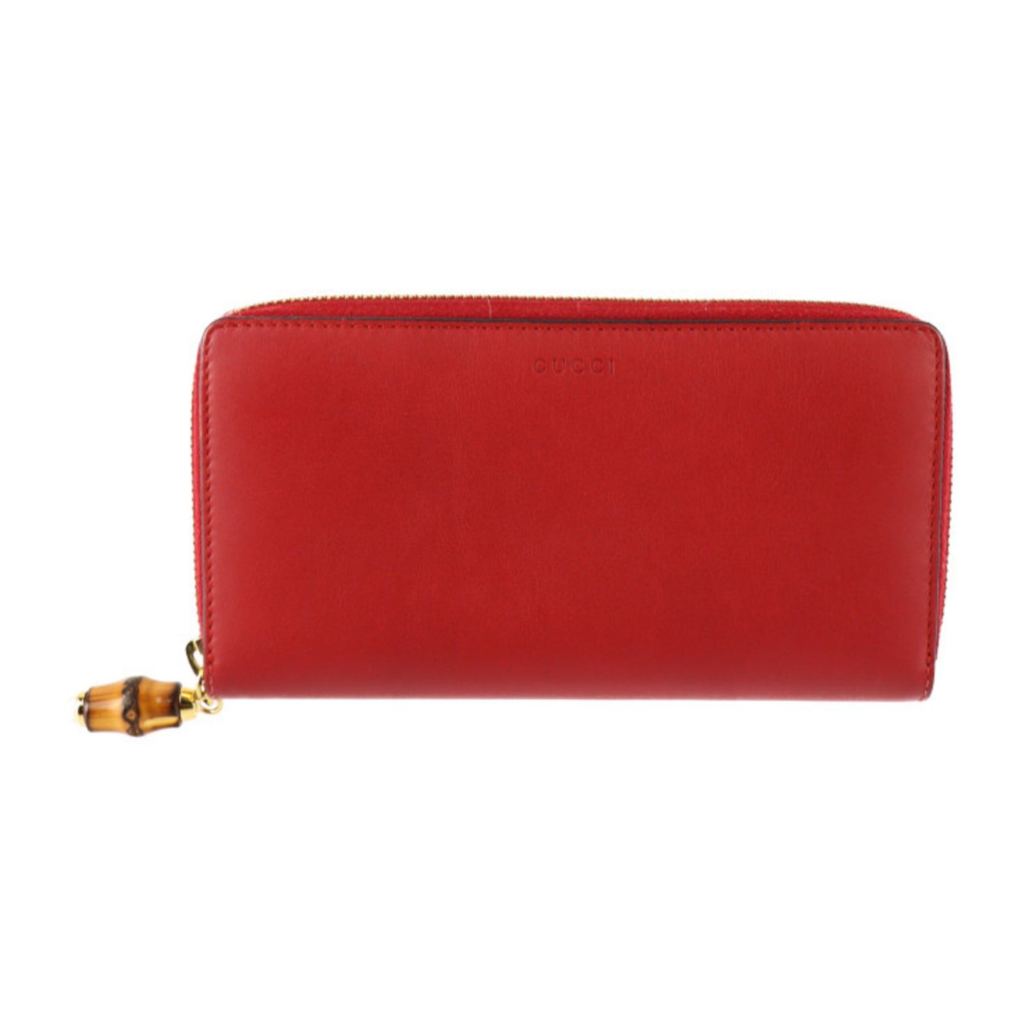 image of Gucci Bamboo Long Wallet 453158 Leather Red Round, Women's