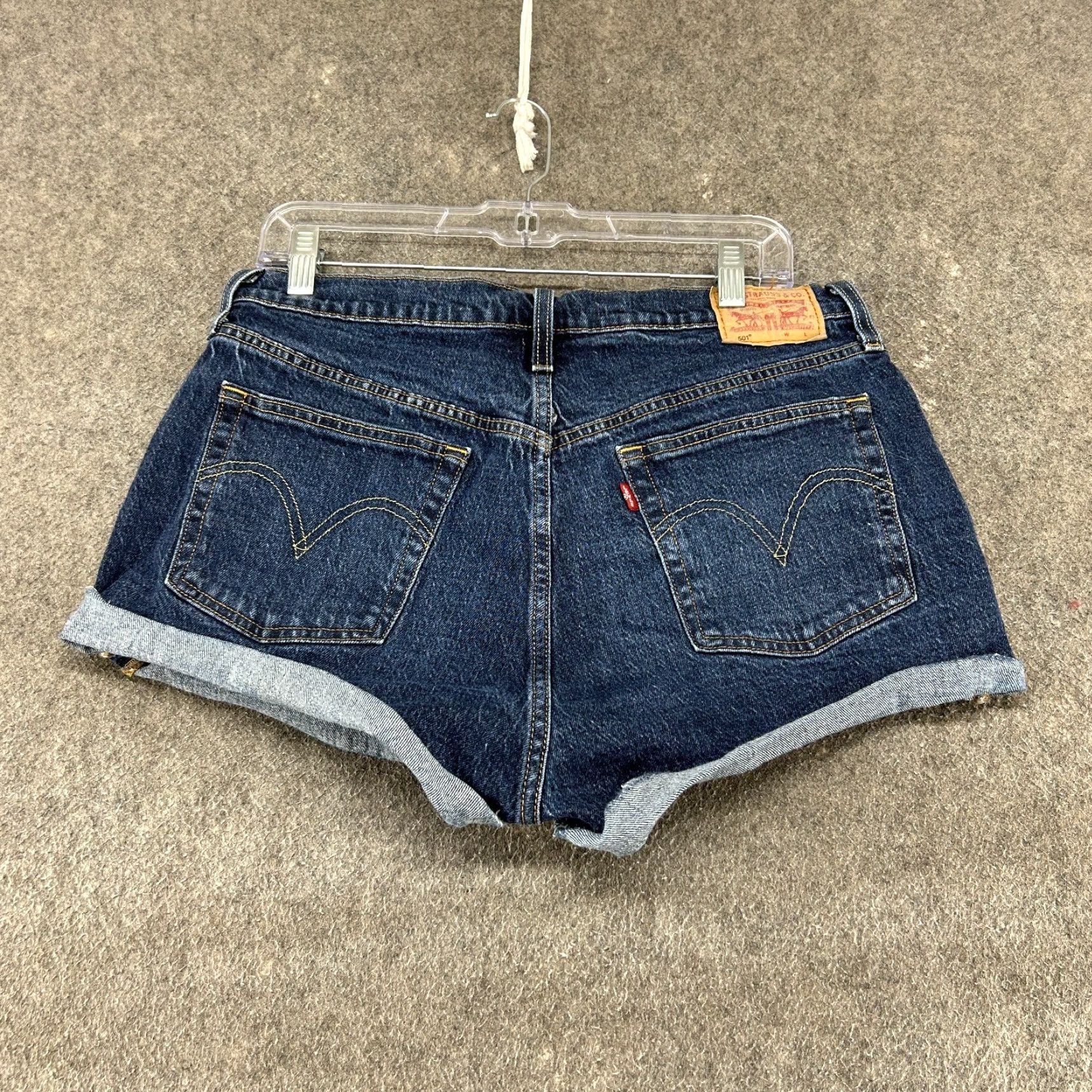 Levi's Levi's 501 Shorts Womens 32 Blue High Rise Button Fly Regular Dark Wash Cut-Off Fringe 5-Pocket Denim Cotton Men? Size 24" / US 00 / IT 34 - 5 Thumbnail
